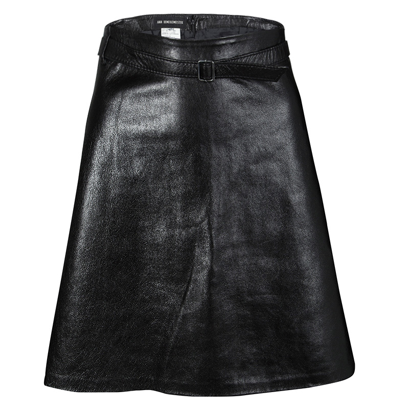Ann Demeulemeester Black Leather Belted Skirt L