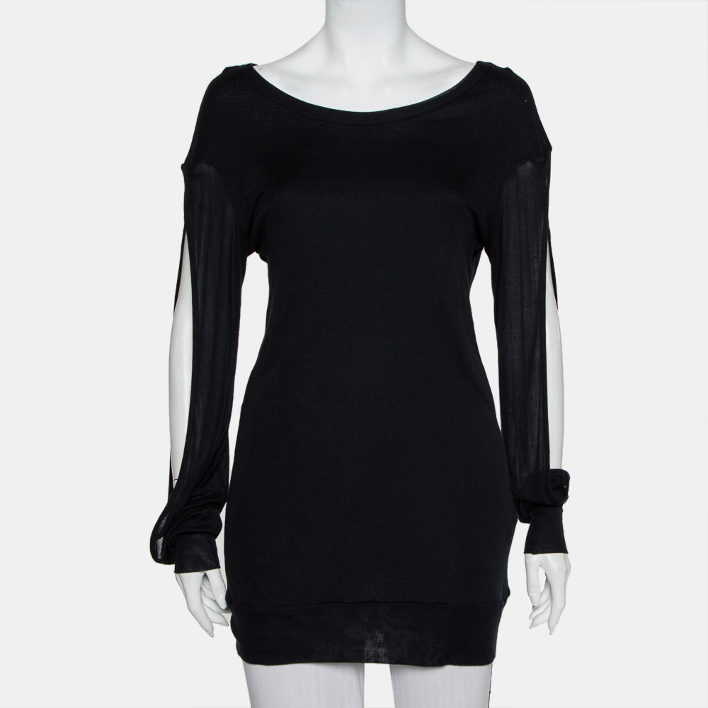 

Ann Demeulemeester Black Modal Cutout Sleeve Detail T-Shirt M