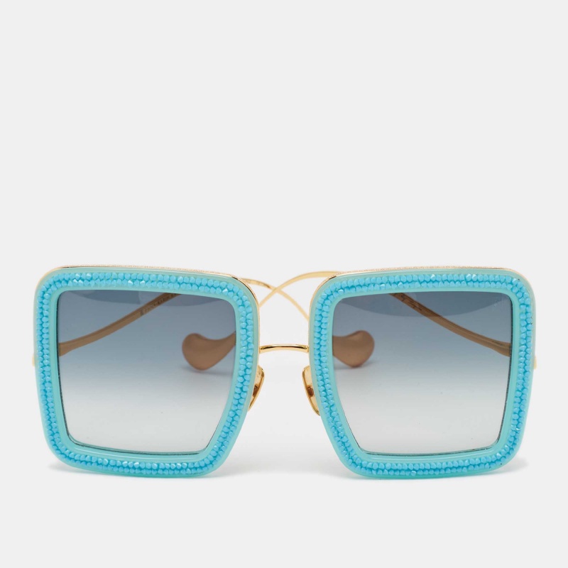 

Anna Karin Karlsson Blue Gradient Embellished Frame Square Sunglasses