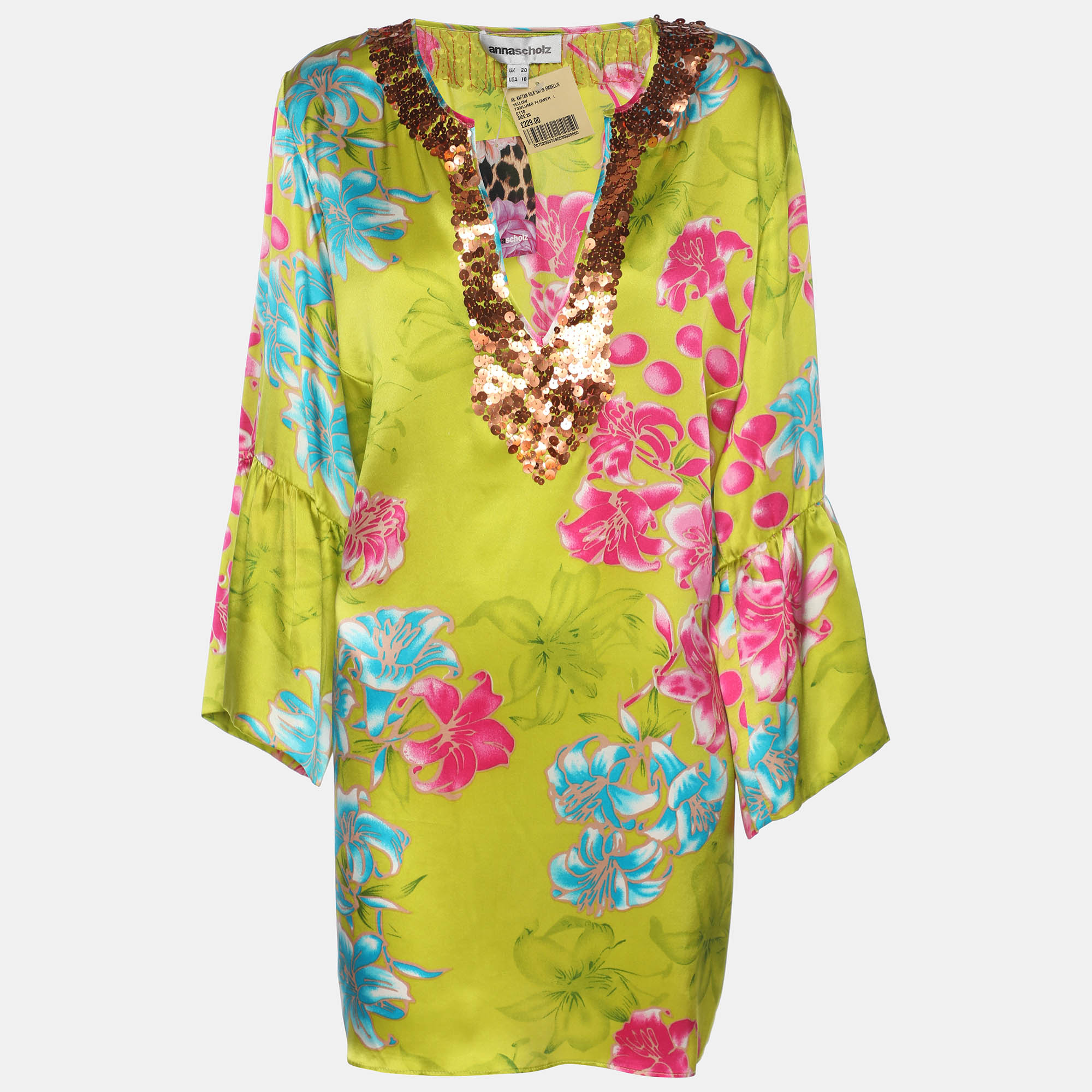 

Anna Scholz Multicolor Printed Satin Silk Sequin Kaftan XL