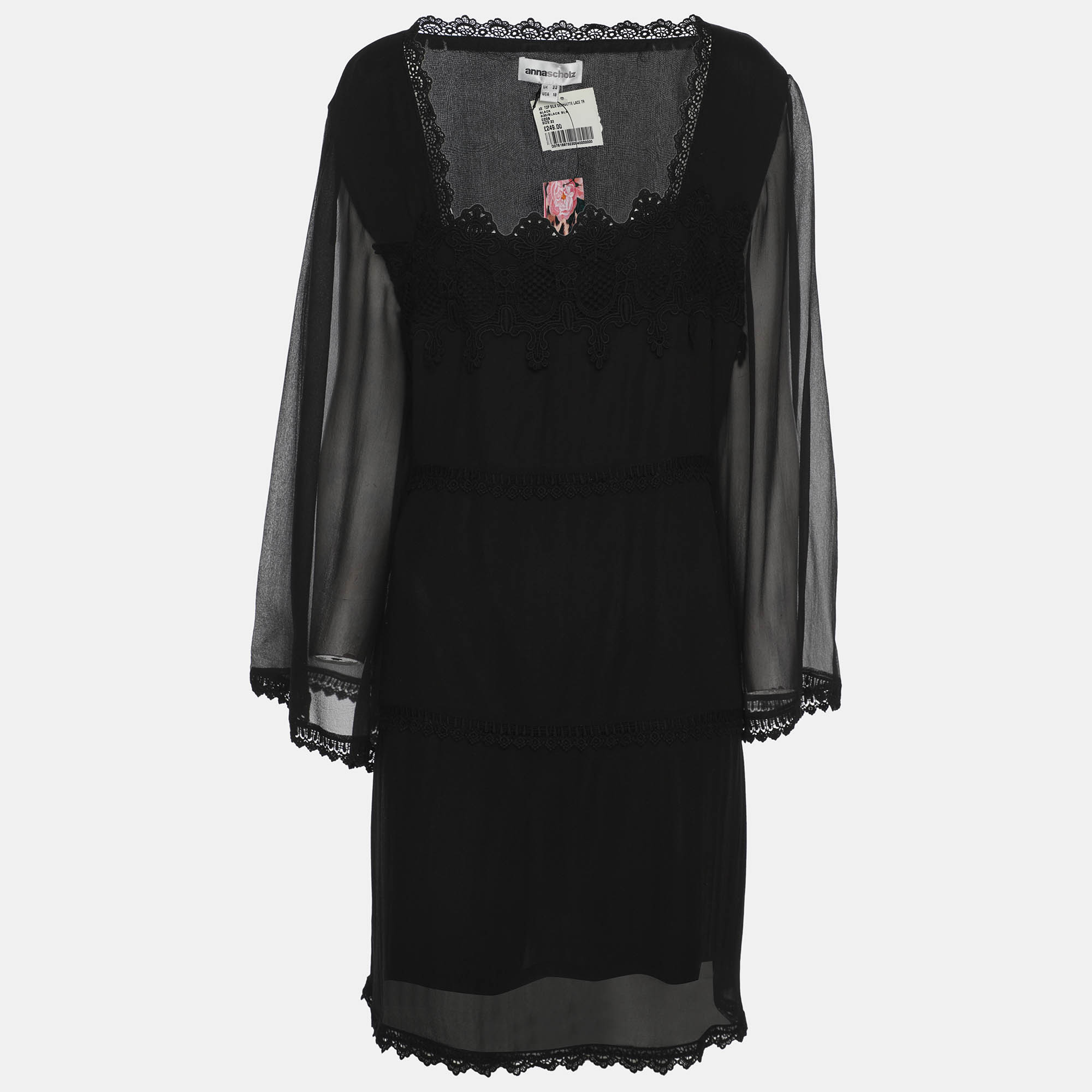 Pre-owned Anna Scholz Black Lace Georgette Long Sleeve Tops Xxl