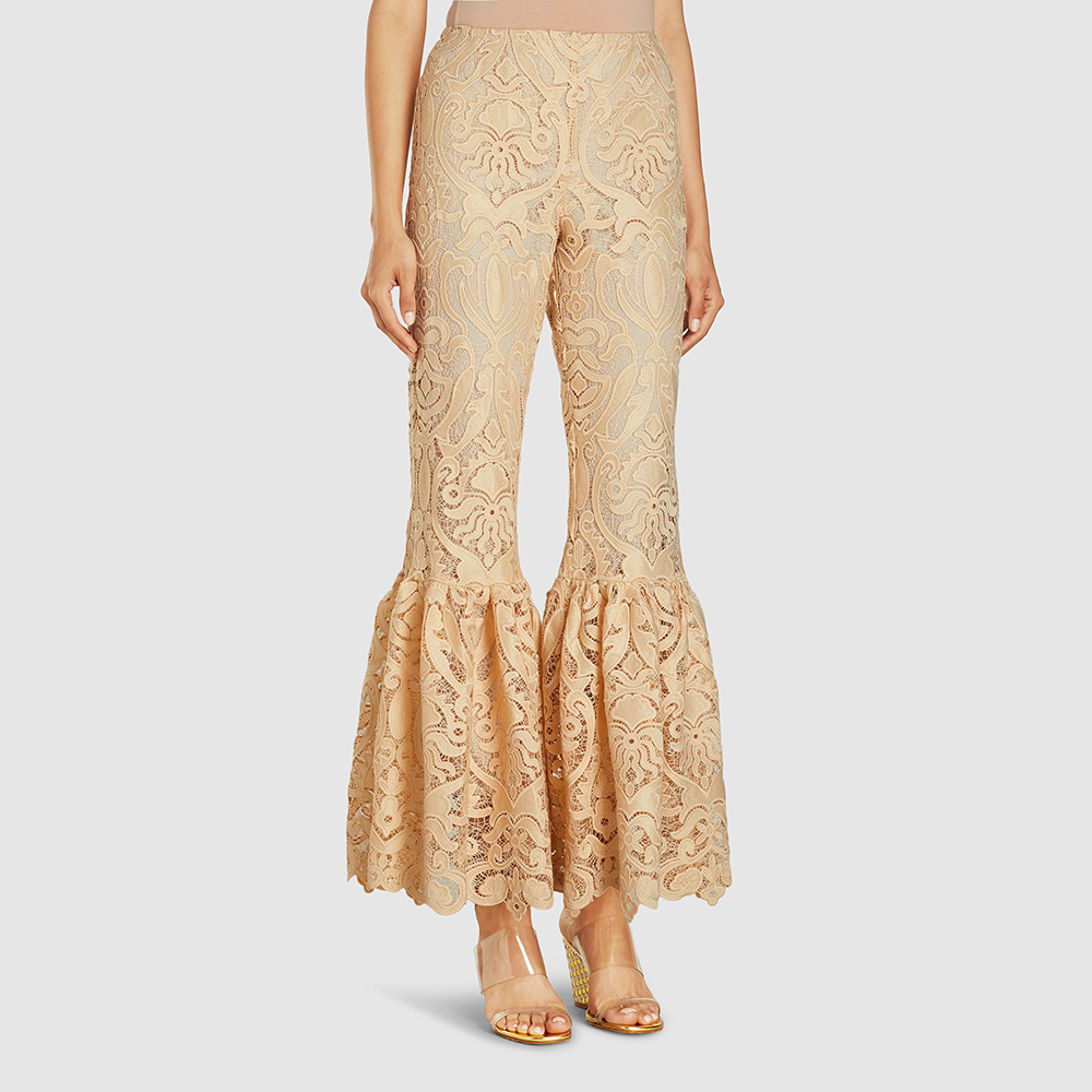 

ANNA SUI Cream Baroque Lace Flared Trousers Size