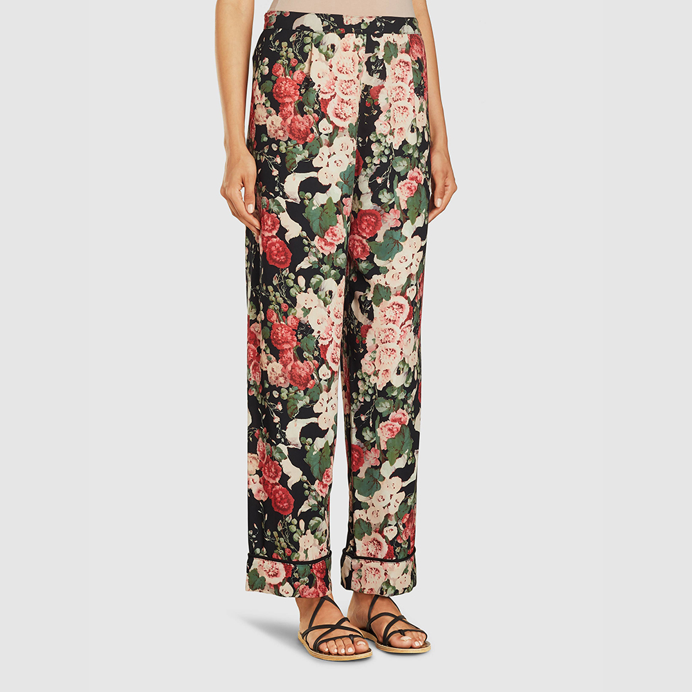 

ANNA SUI Multicoloured Rose Garland Floral Print Crepe Trousers Size US 2, Multicolor