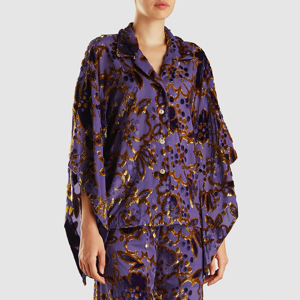 

ANNA SUI Purple Magic Moments Metallic Devoré Kimono Blouse Size, Multicolor