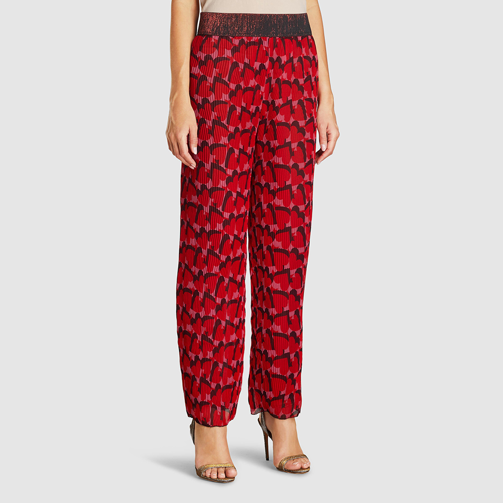 

ANNA SUI Red My Hearts Shadow Silk Trousers Size