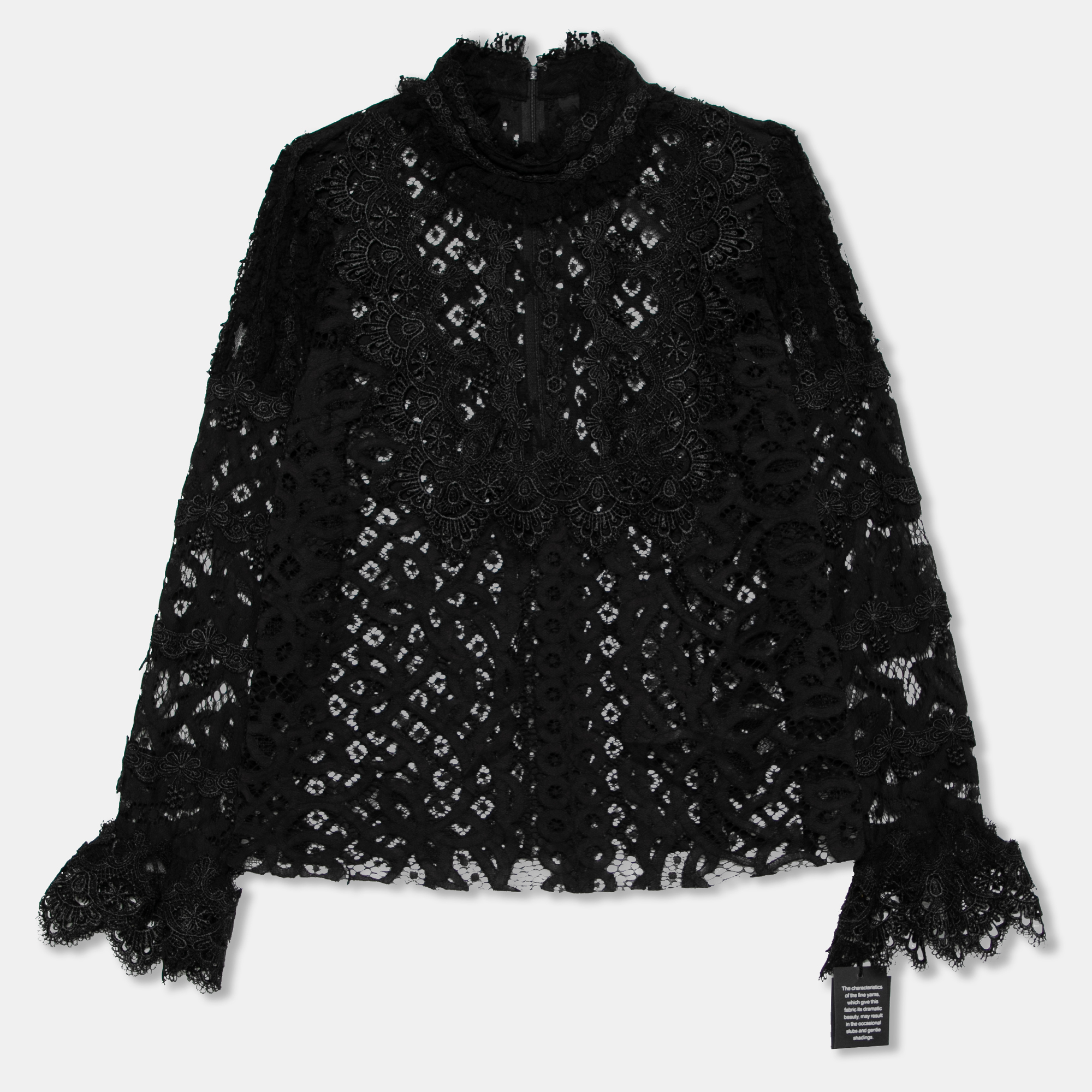 

Anna Sui Black Lace Ruffle Trimmed Long Sleeve Blouse M