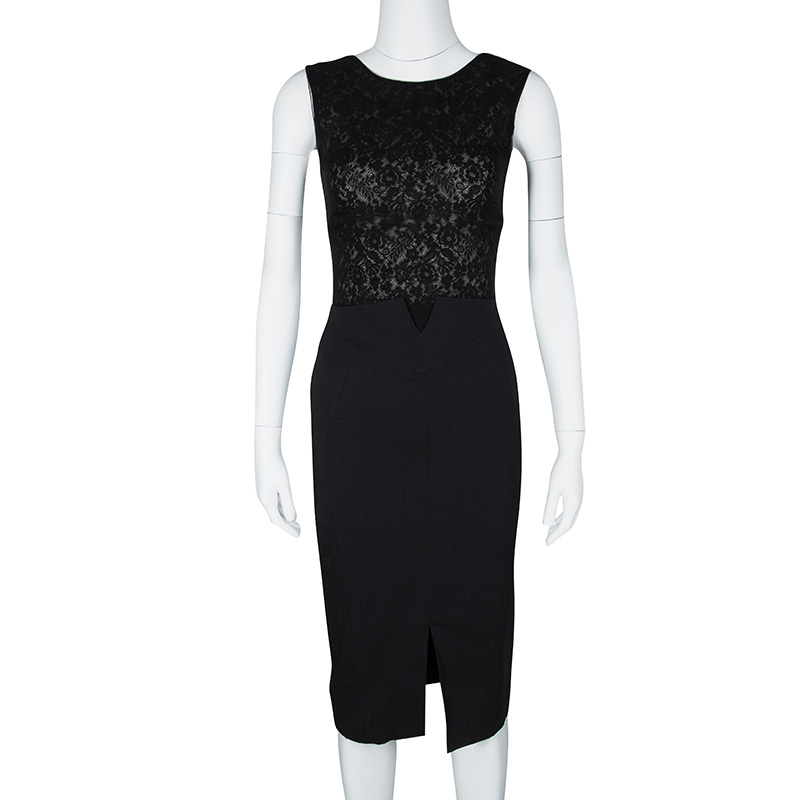 

Antonio Berardi Black Lace Bodice Detail Sleeveless Fitted Dress