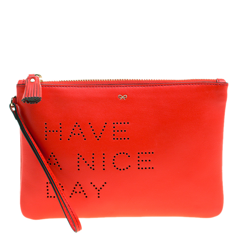 Pre Owned Anya Hindmarch Red Leather Have A Nice Day Pouch