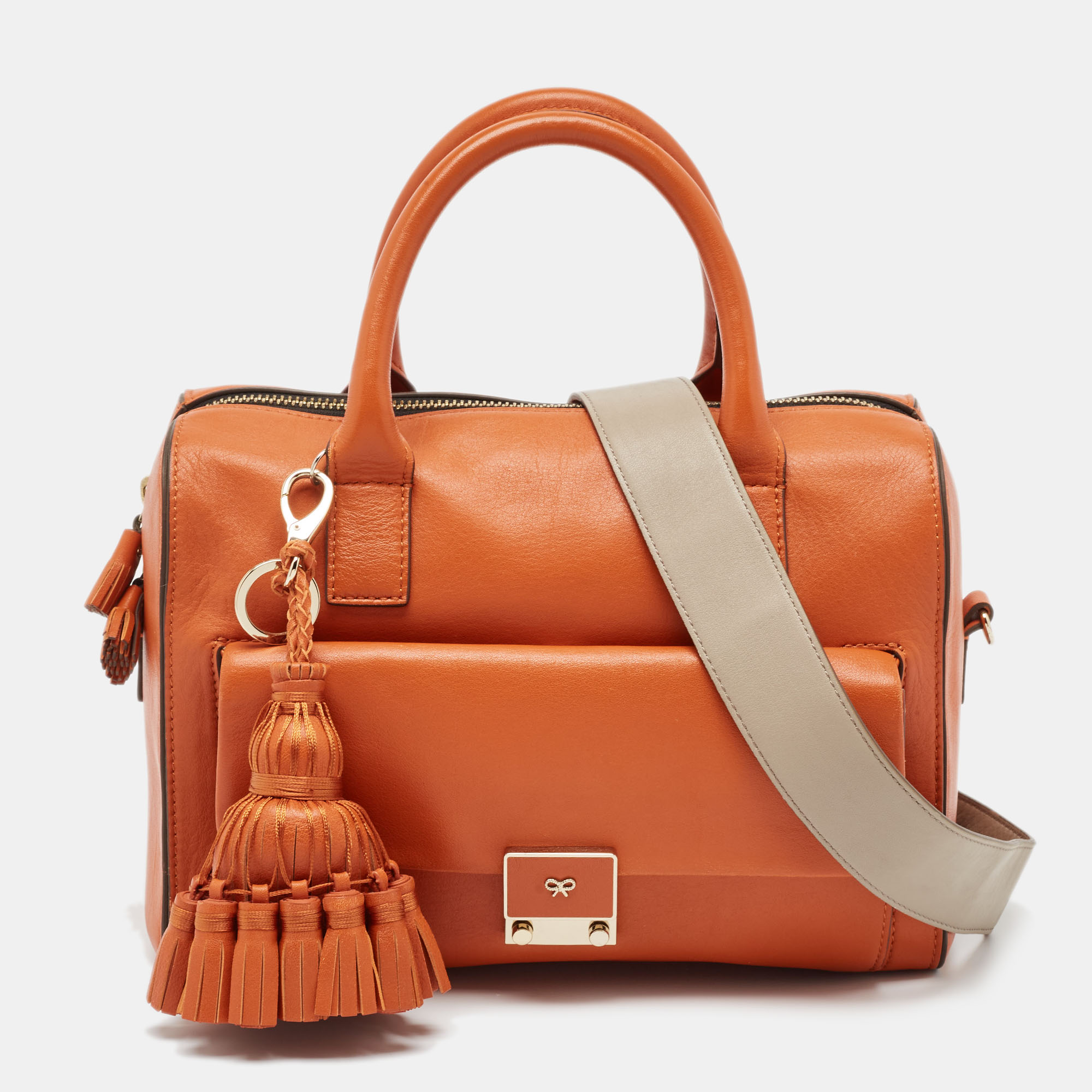 

Anya Hindmarch Orange and Grey Leather Carker Satchel