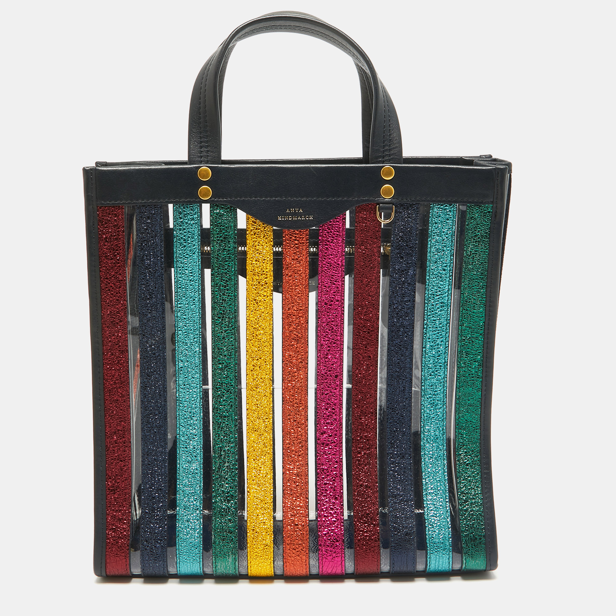 

Anya Hindmarch Multicolor Leather and PVC Stripe Tote