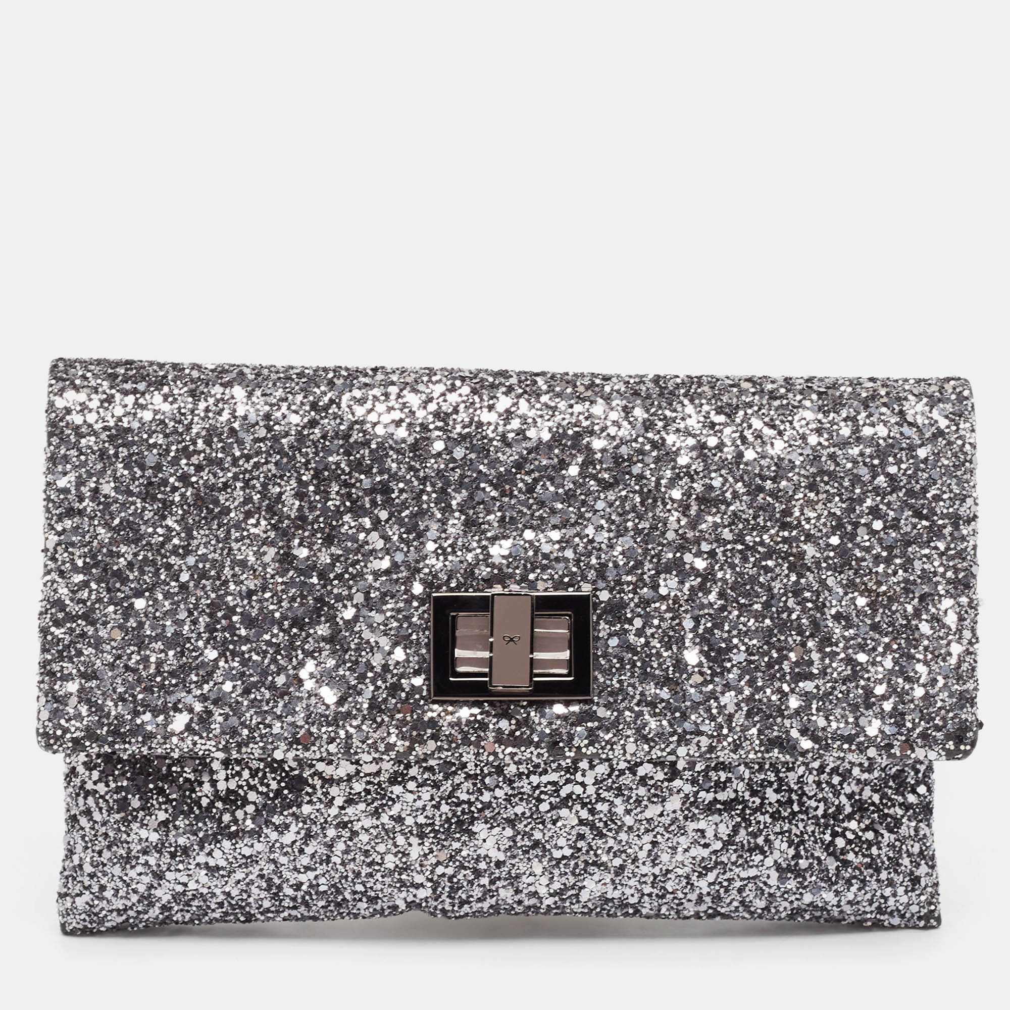 

Anya Hindmarch Silver Glitter Valorie Clutch