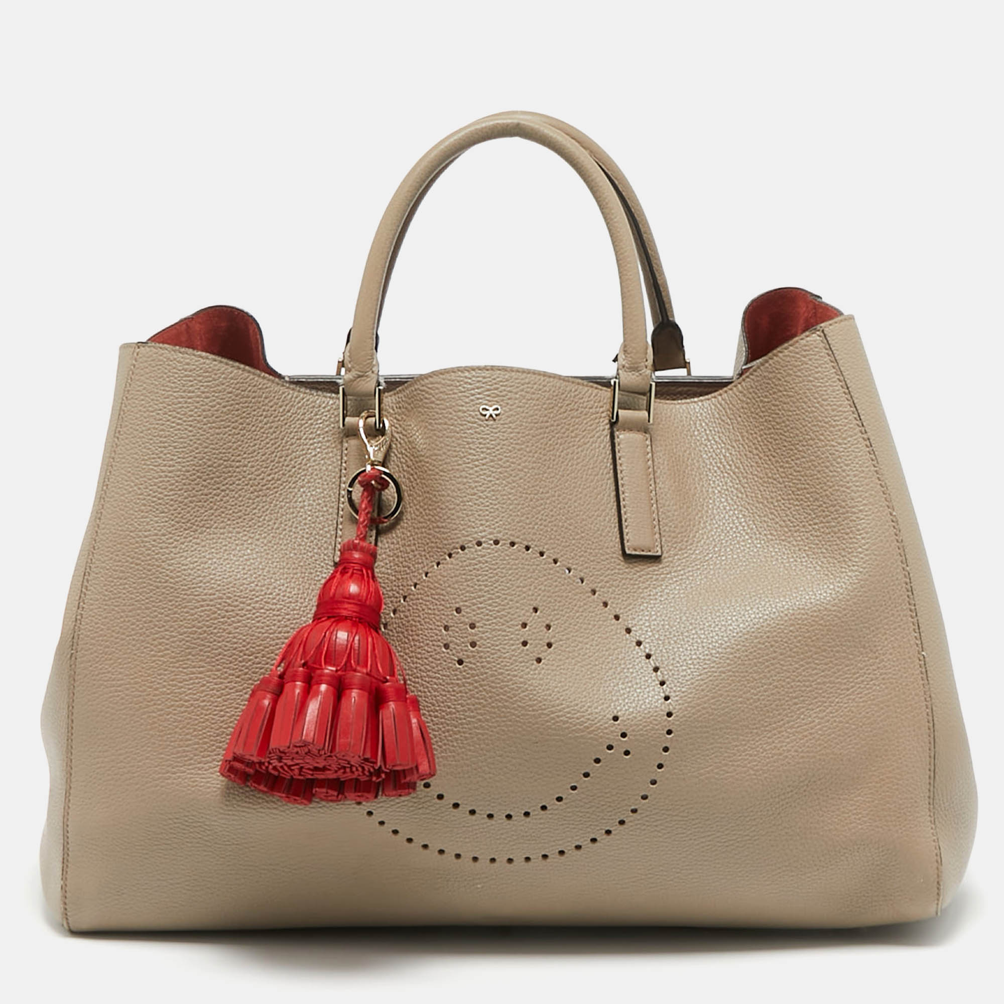 

Anya Hindmarch Beige Leather Featherweight Smiley Ebury Tote