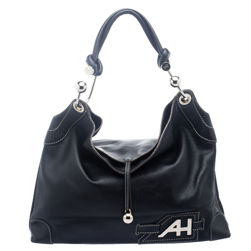 Pre Owned Anya Hindmarch Black Leather Elrod Hobo