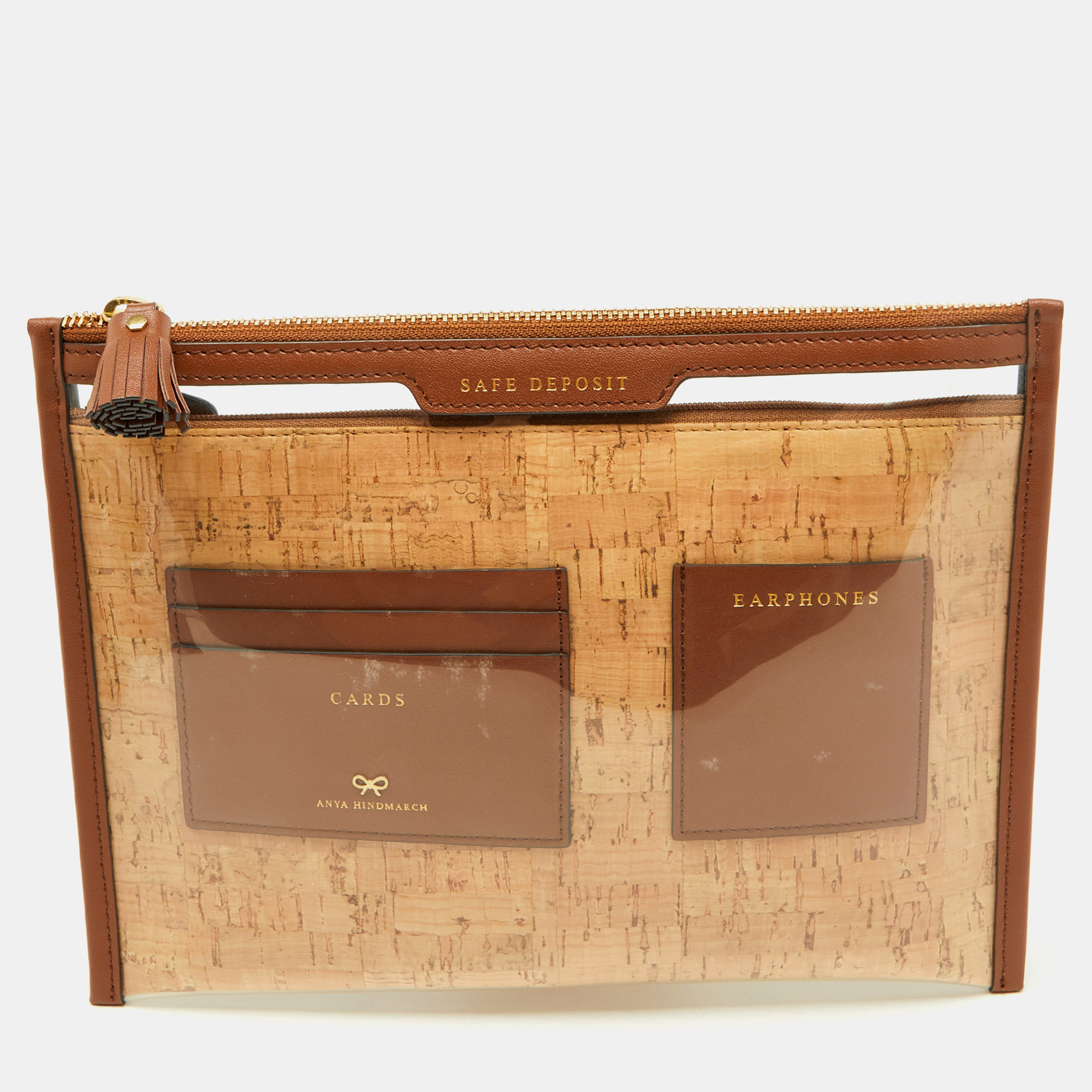 

Anya Hindmarch Brown/Transparent Leather and PVC Safe Deposit Pouch