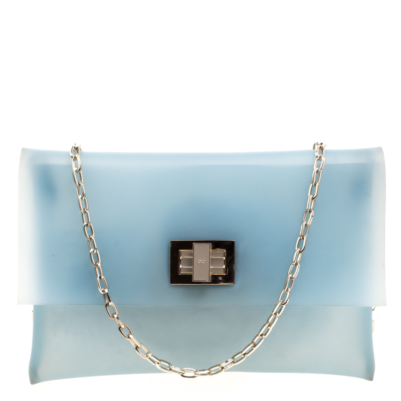 Pre Owned Anya Hindmarch Matte Blue Rubber Valorie Chain Clutch