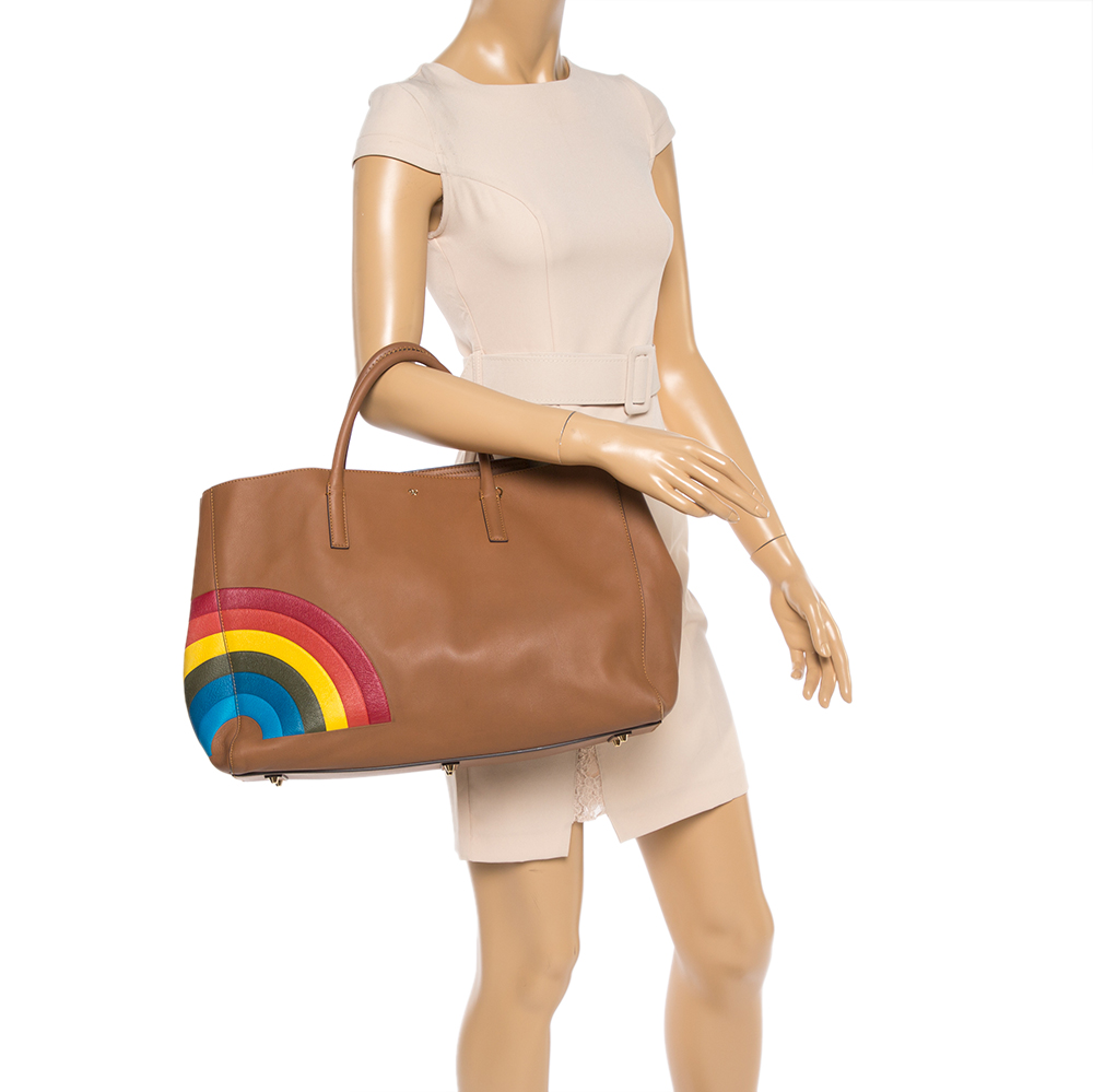 

Anya Hindmarch Brown Leather Large Rainbow Featherweight Ebury Tote