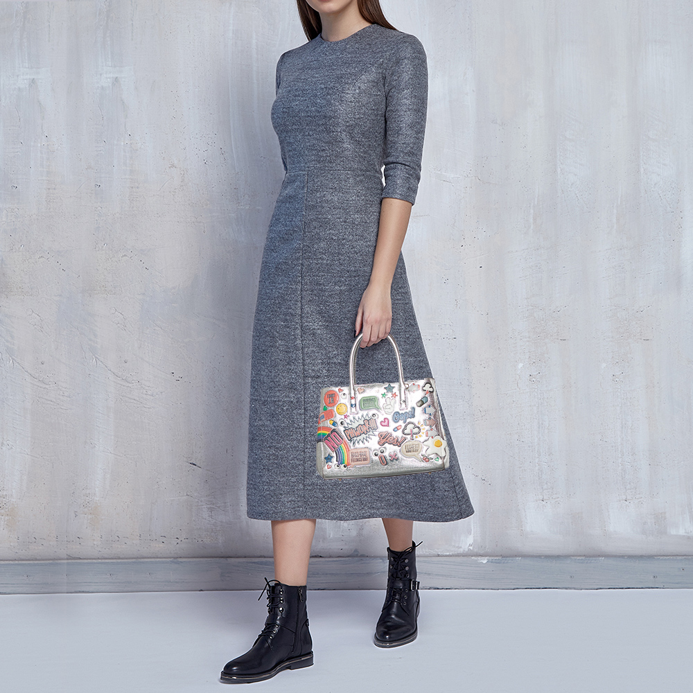 

Anya Hindmarch Silver Leather Ebury Stickers Tote