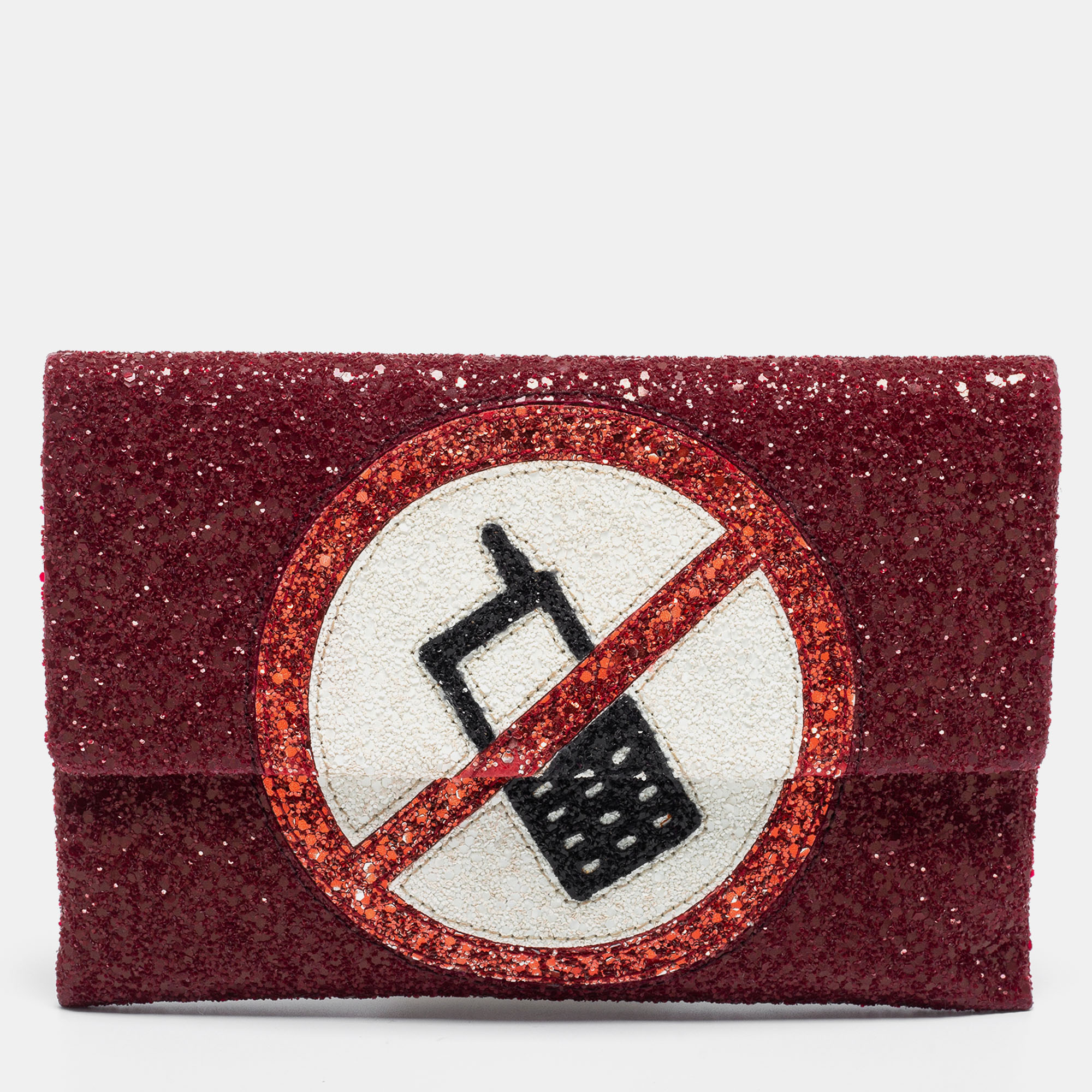 Pre-owned Anya Hindmarch Red Glitter No Mobiles Valorie Clutch