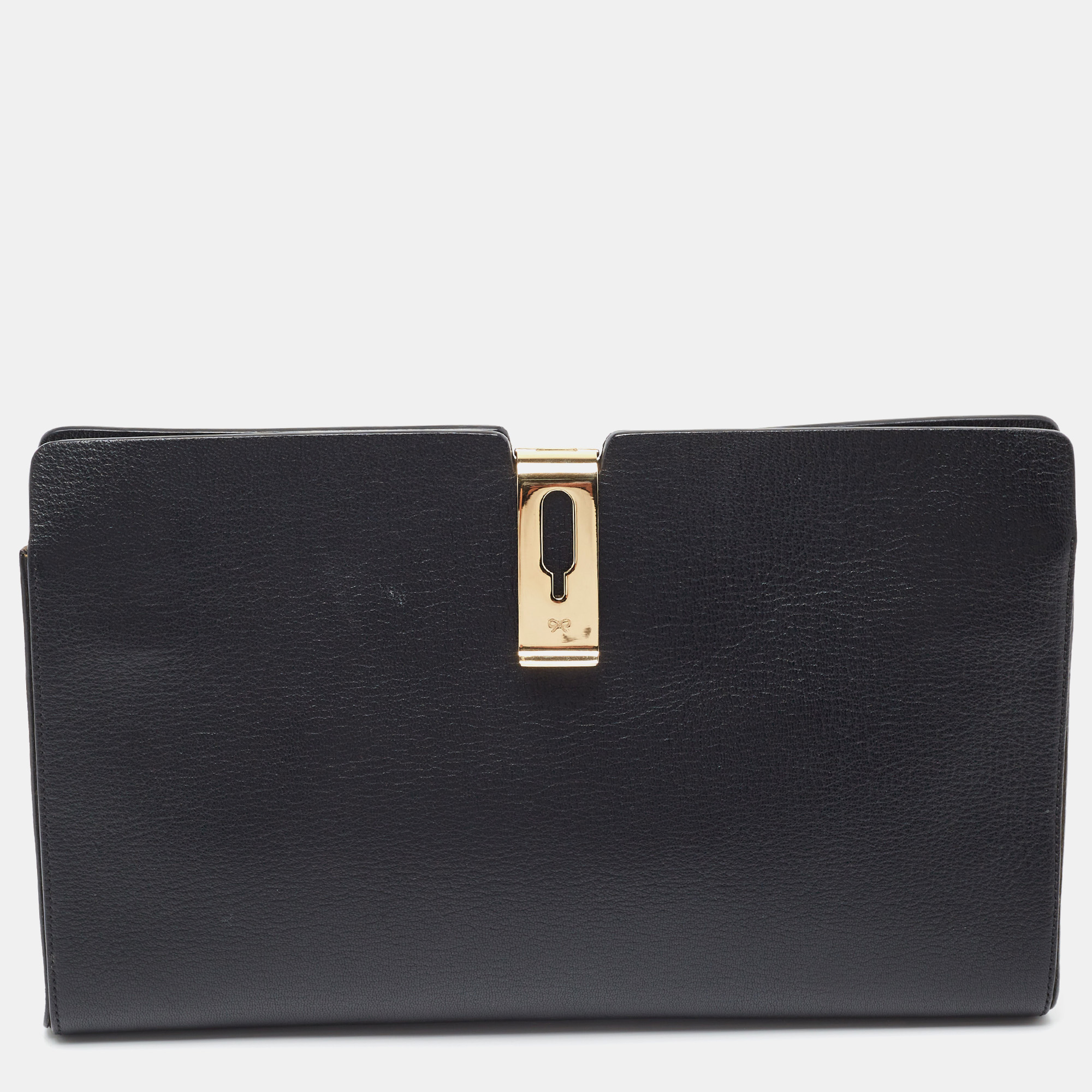 Pre-owned Anya Hindmarch Black Leather Metal Flap Clutch