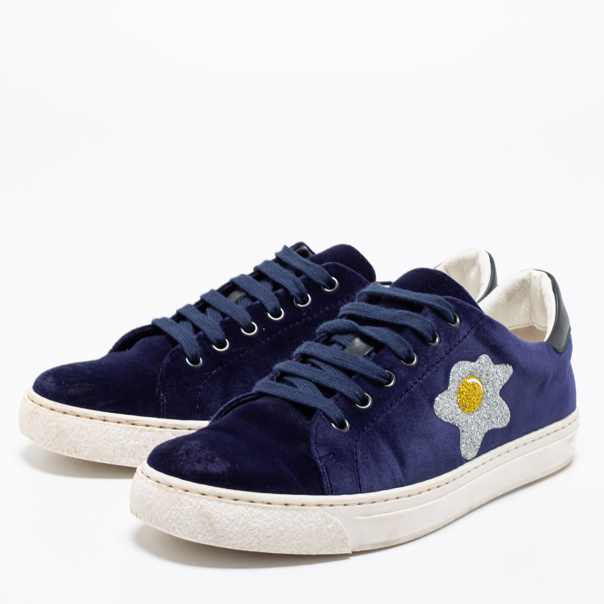

Anya Hindmarch Navy Blue Velvet Egg Sneakers Size