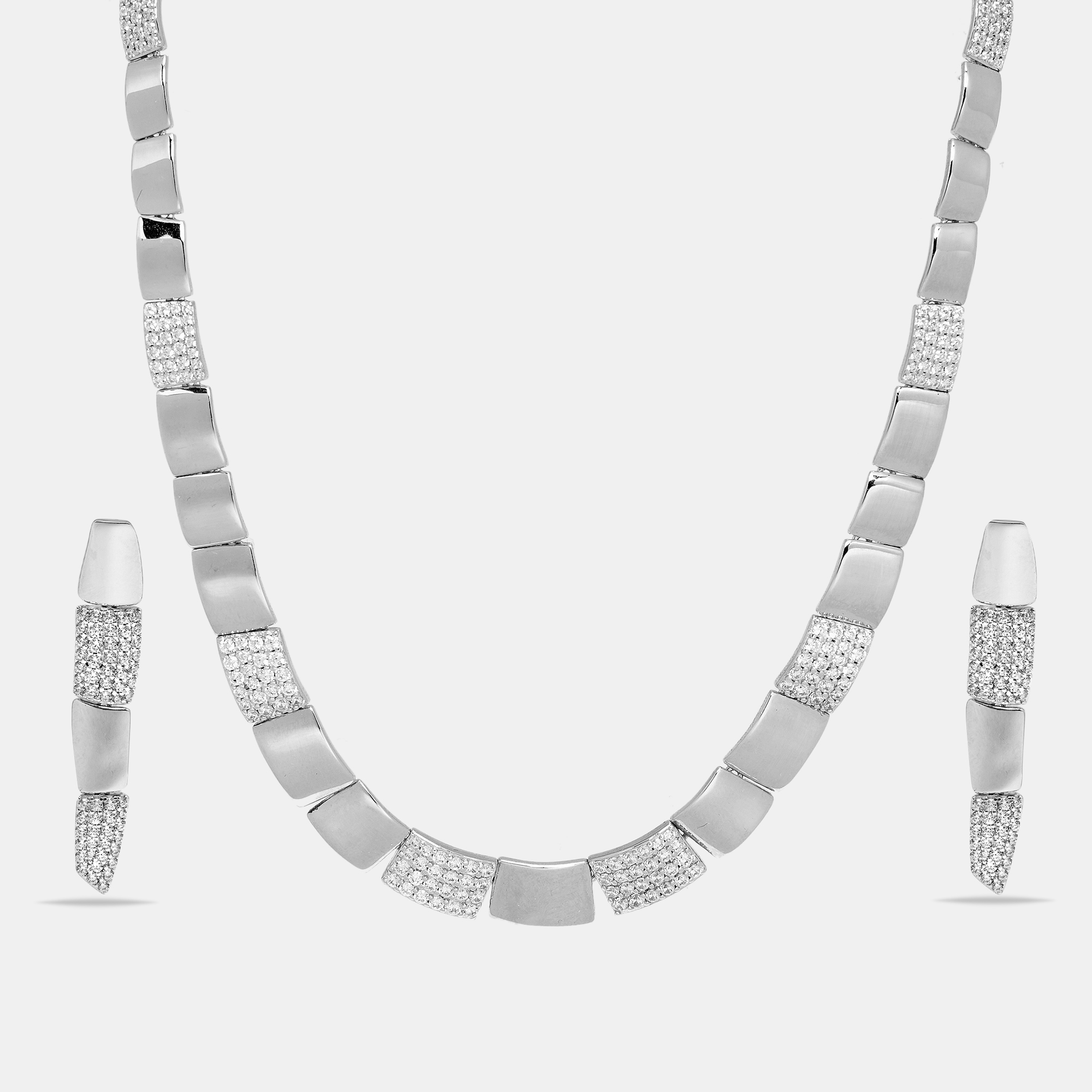 

APM Monaco Cobblestone Motif Cubic Zirconia Sterling Silver Necklace Earring Set