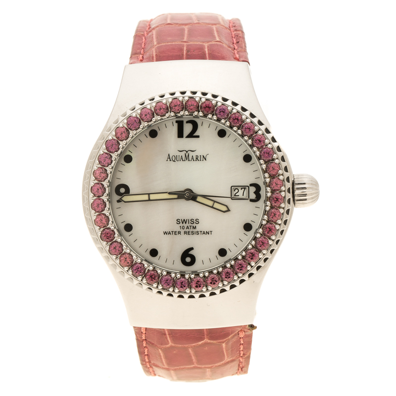 AquaMarin White Mother of Pearl Stainless Steel Sea Star Women's Wristwatch 37 mm