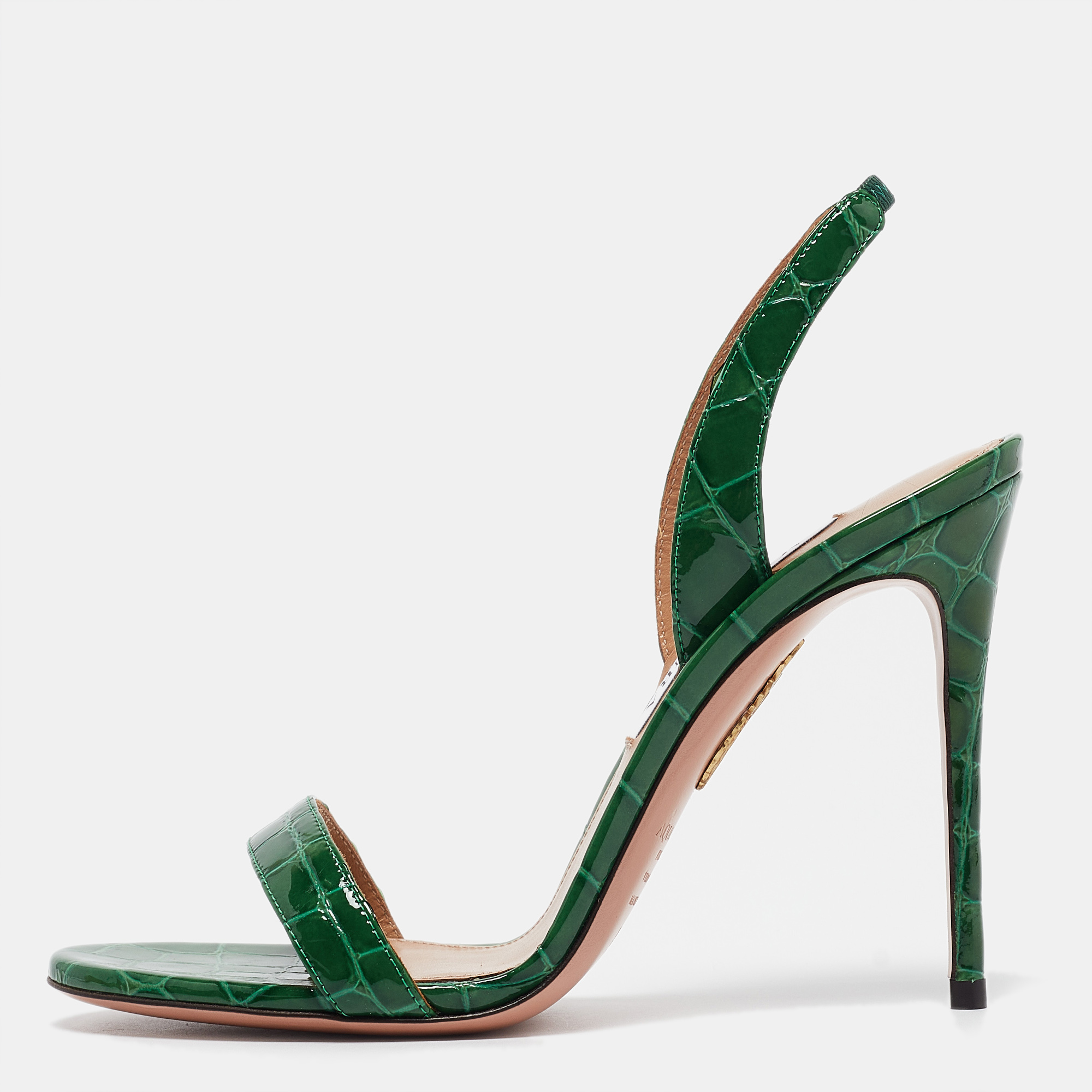 

Aquazzura Green Croc Embossed Patent Leather so nude Ankle Strap Sandals Size