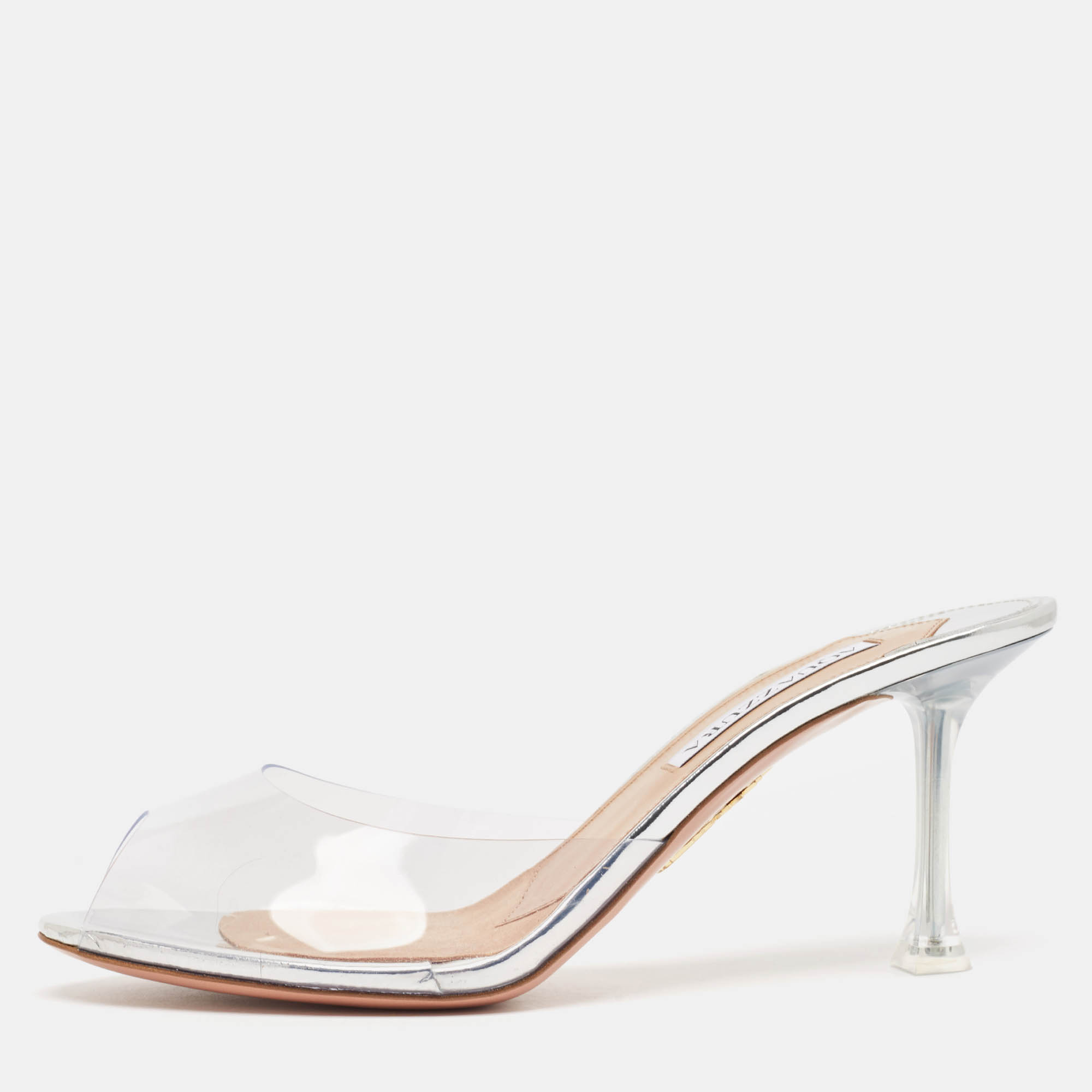 

Aquazzura Transparent PVC Carrie Plexi Mules Size