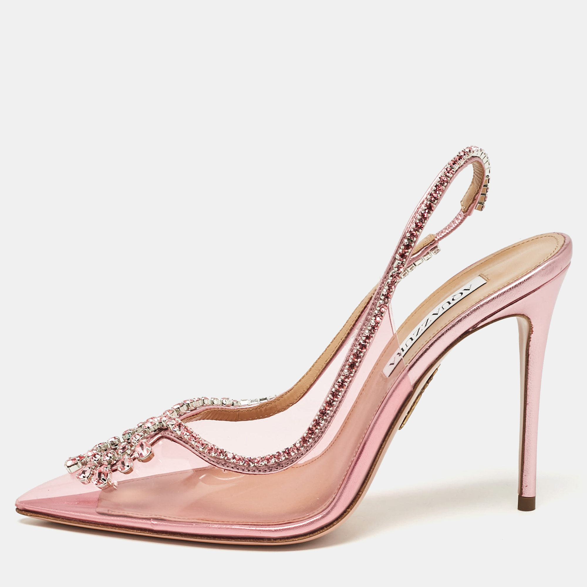 

Aquazzura Pink PVC and Leather Seduction Slingback Pumps Size