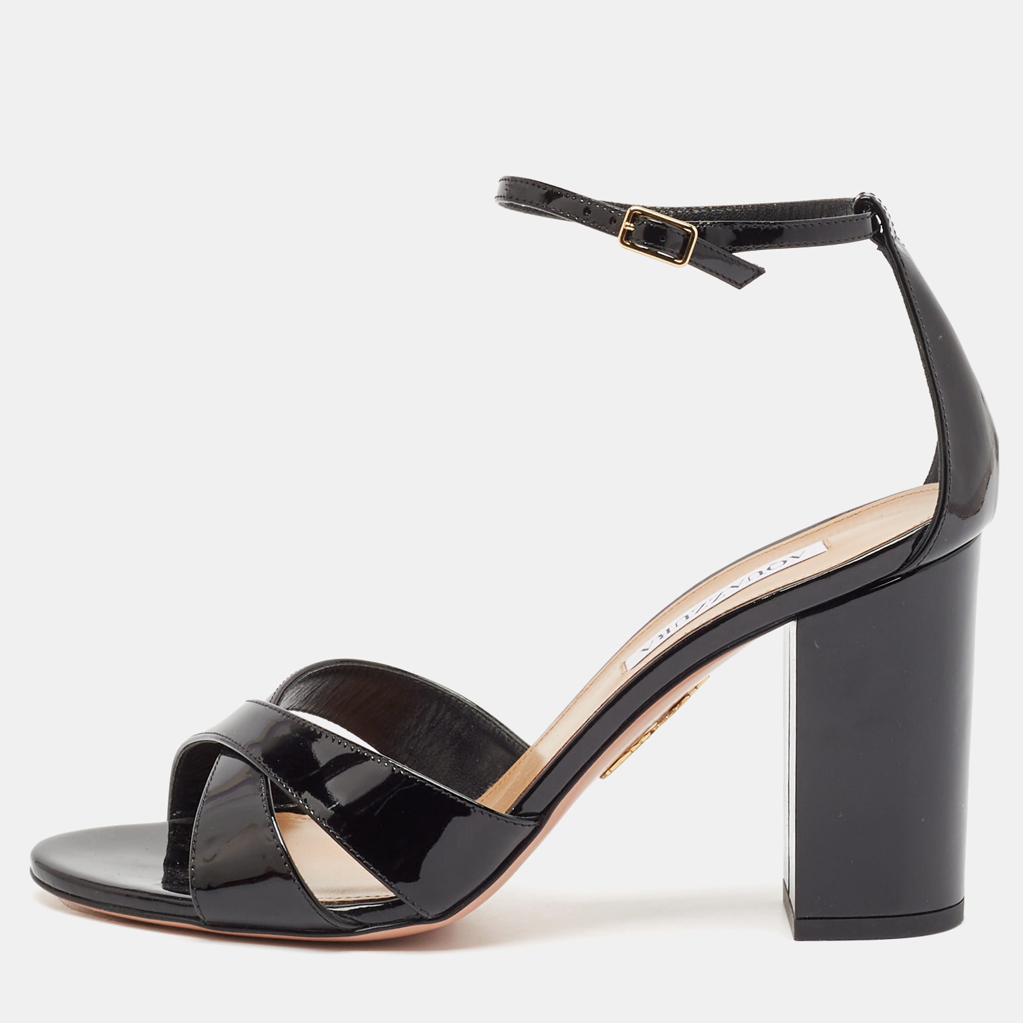 

Aquazzura Black Patent Leather Divine Sandals Size