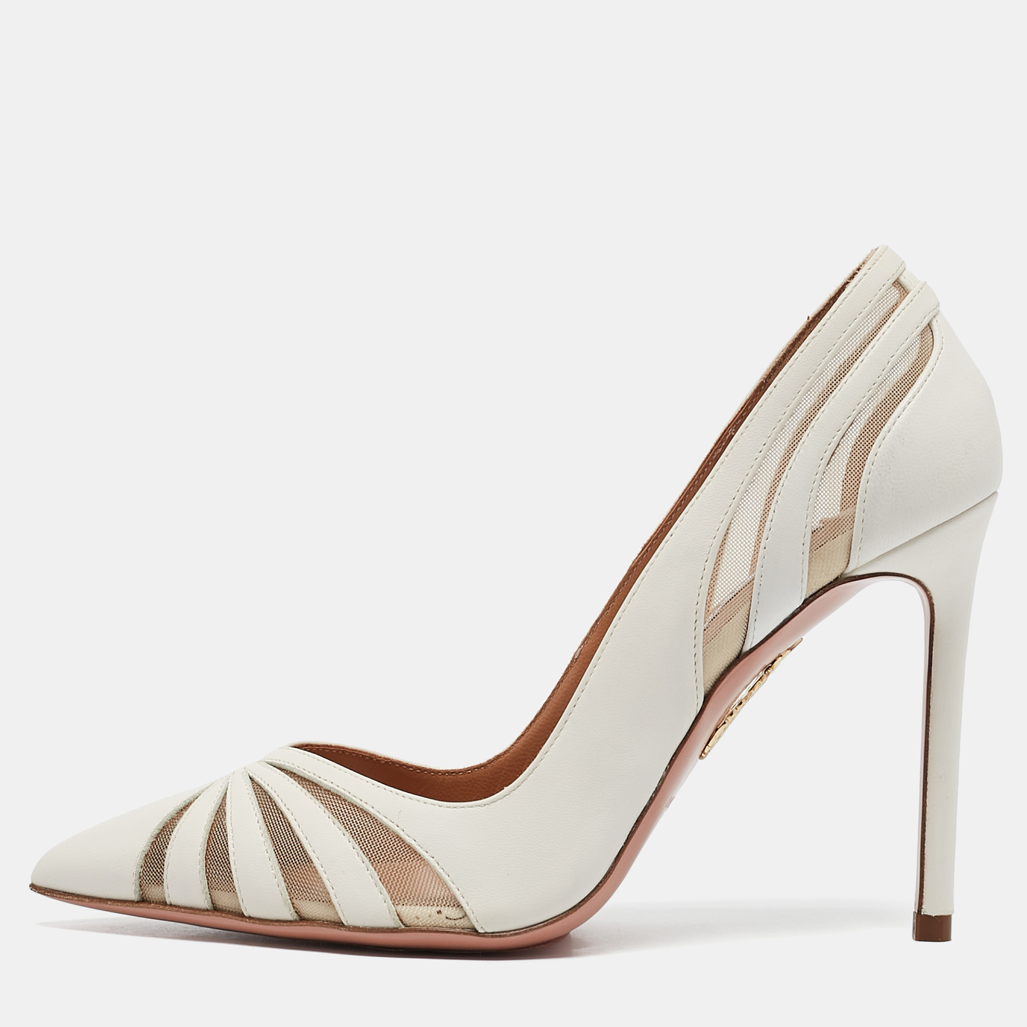 

Aquazzura Cream Leather and Mesh the spy Pumps Size