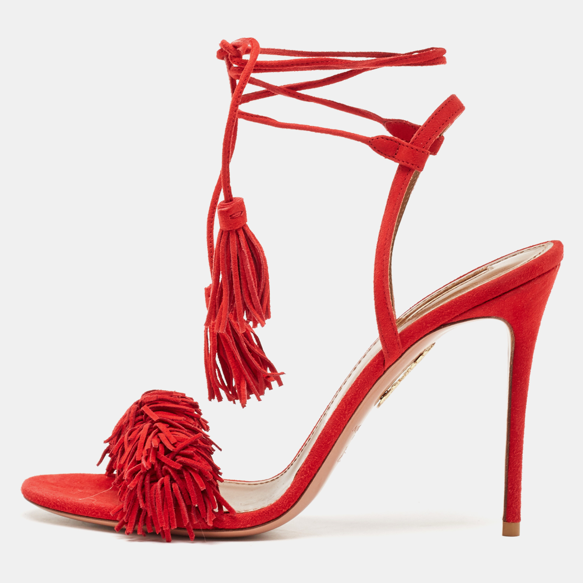 

Aquazzura Red Suede Wild Thing Ankle Strap Sandals Size