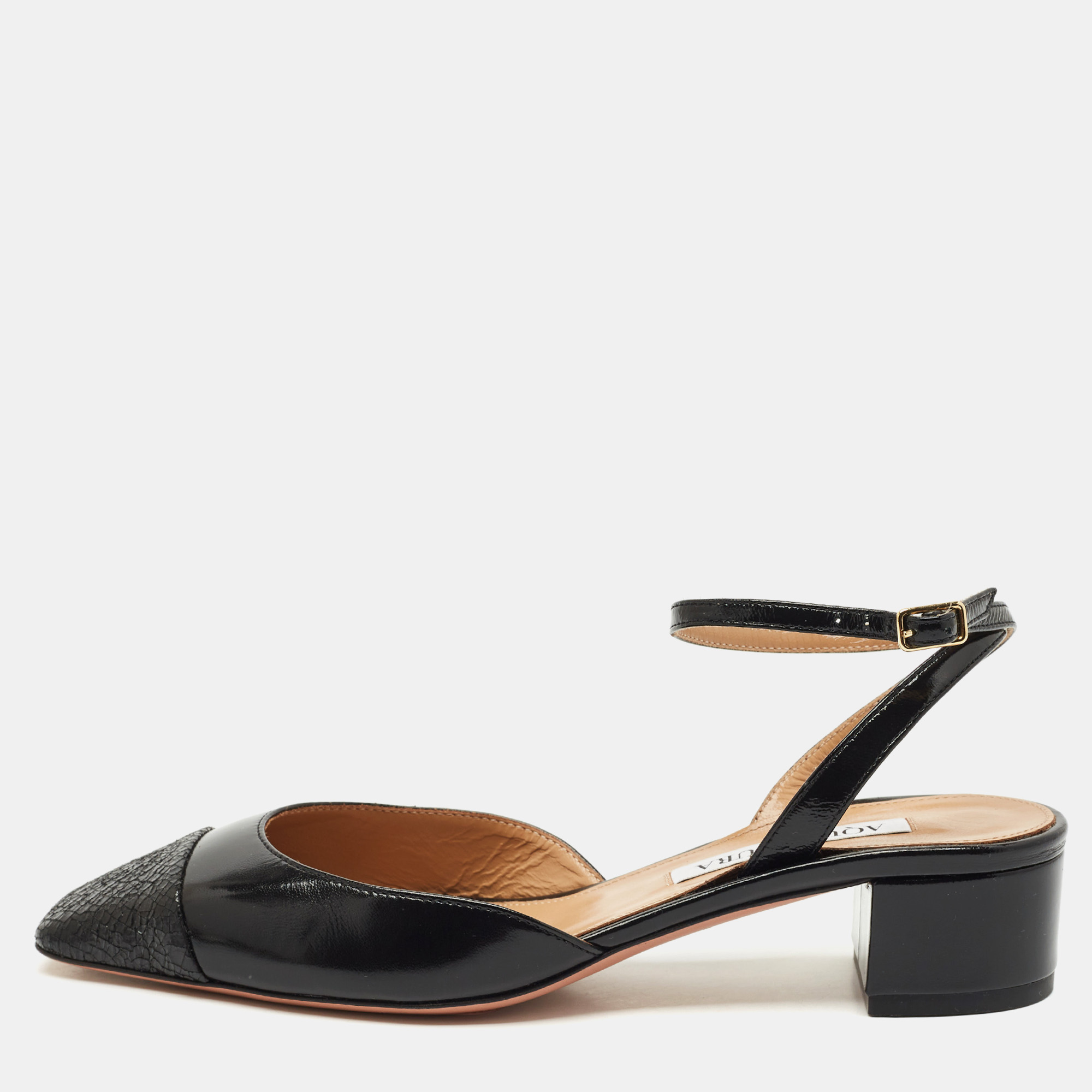

Aquazzura Black Leather French Flirt Ankle Strap Pumps Size