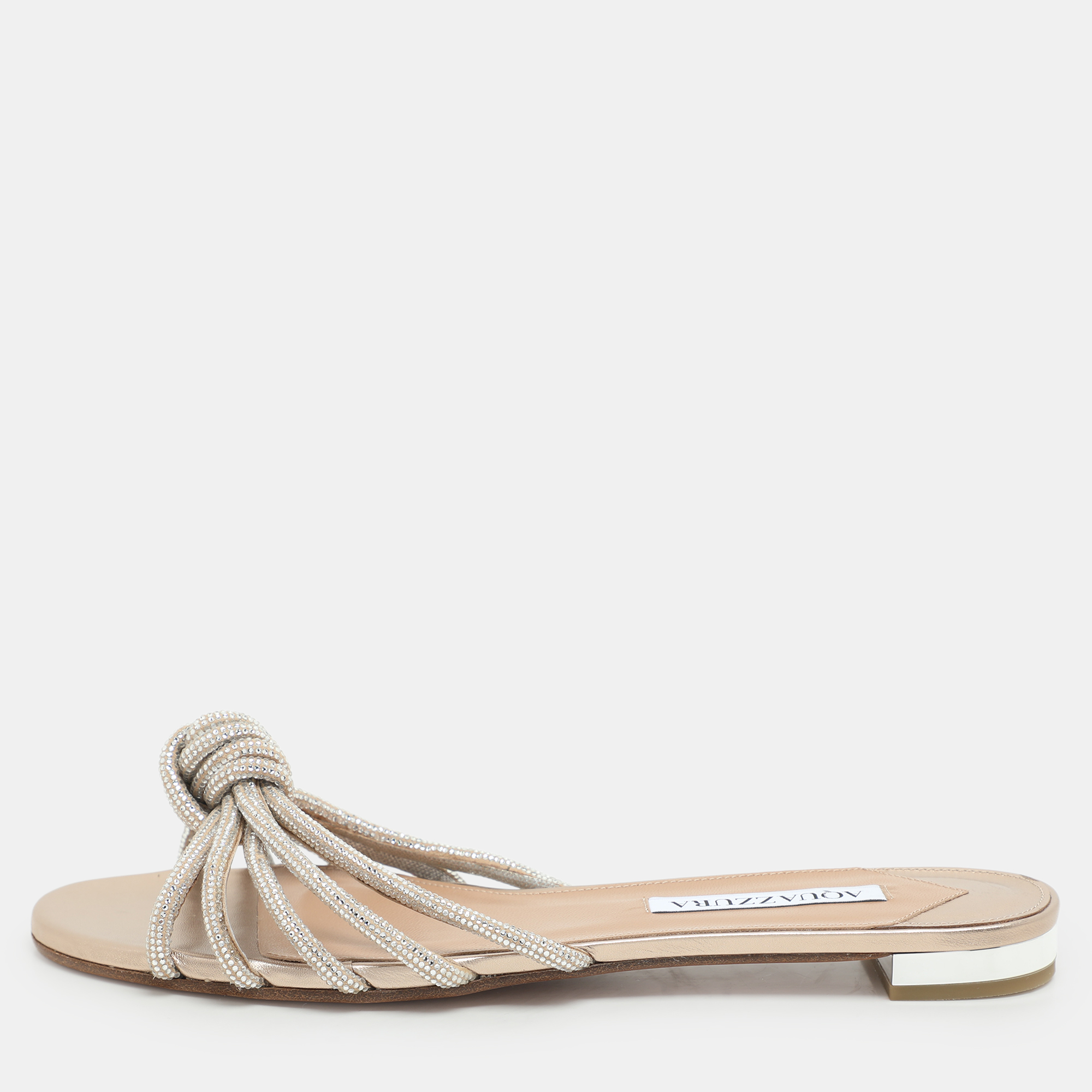 

Aquazzura Beige Crystal Embellished Suede Celeste Flats Size