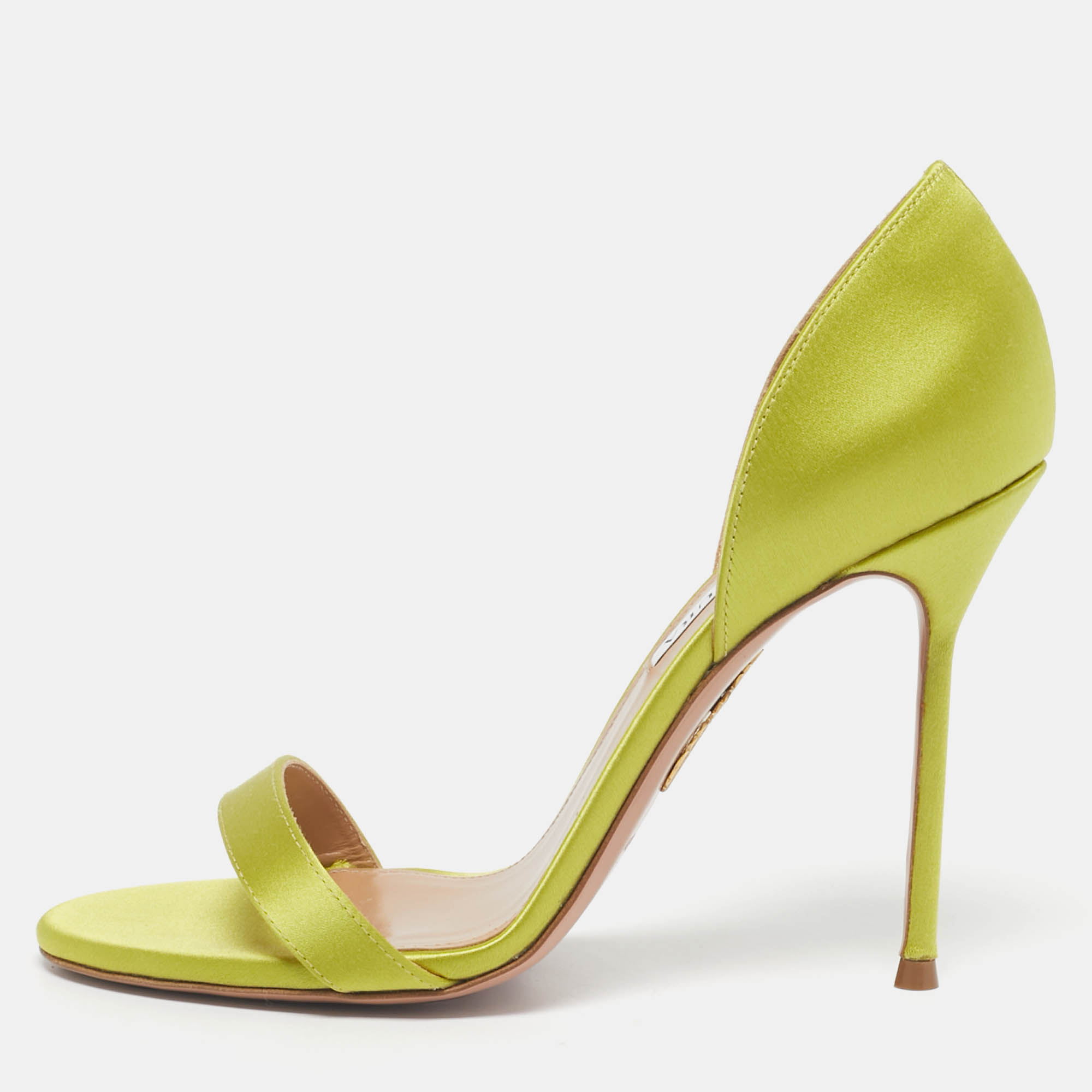 Aquazzura Green Satin Uptown D'orsay Sandals Size 38.5