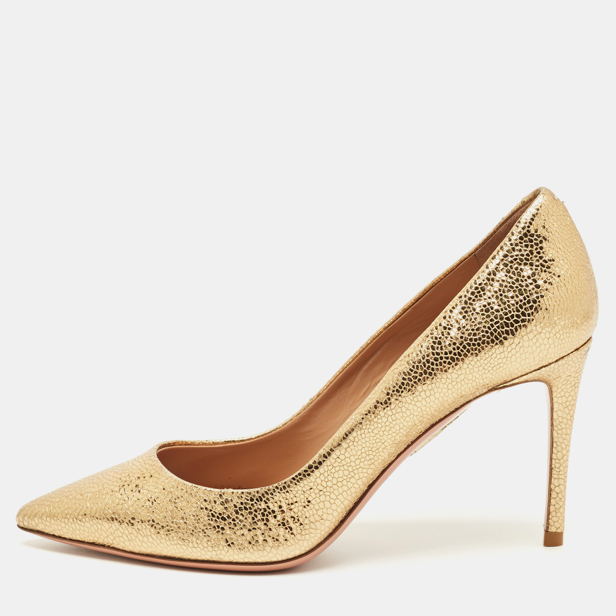 

Aquazzura Gold Textured Leather Purist Pumps Size