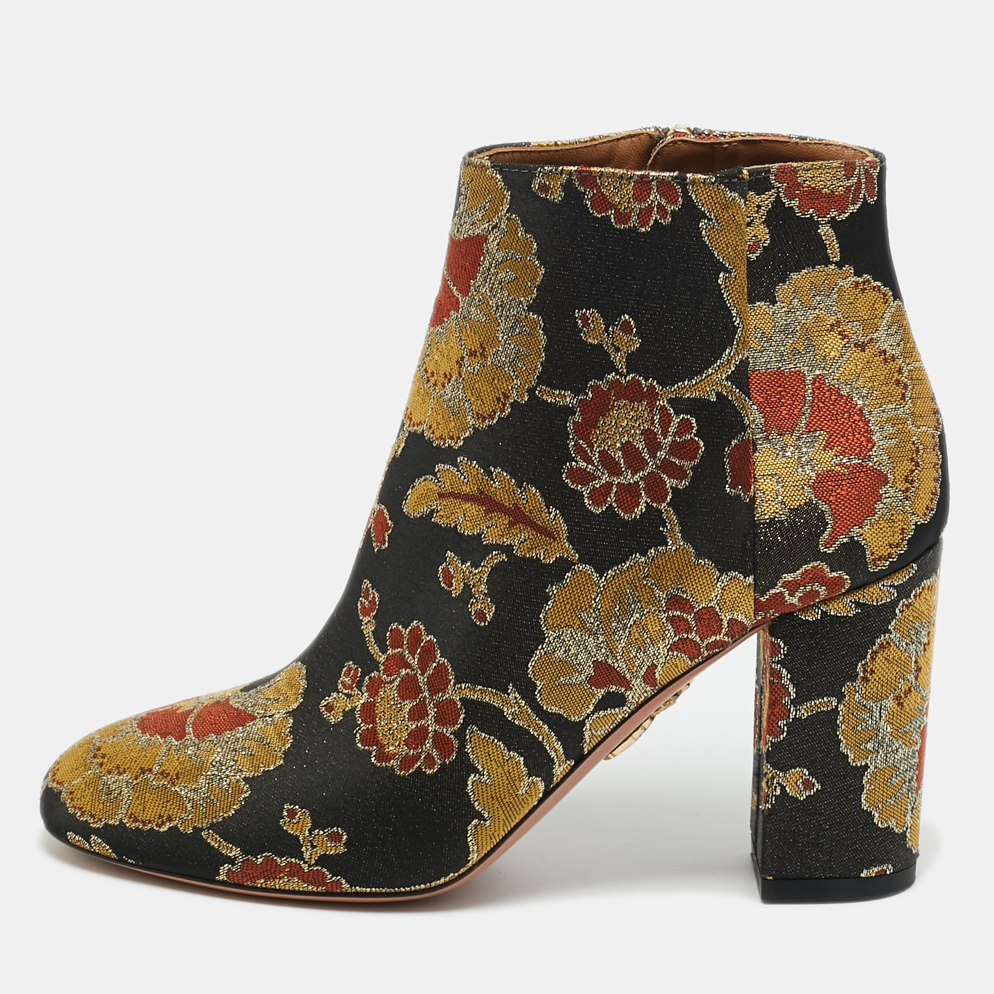Pre-owned Aquazzura Multicolor Floral Brocade Fabric Brooklyn Oriental Ankle Boots Size 37