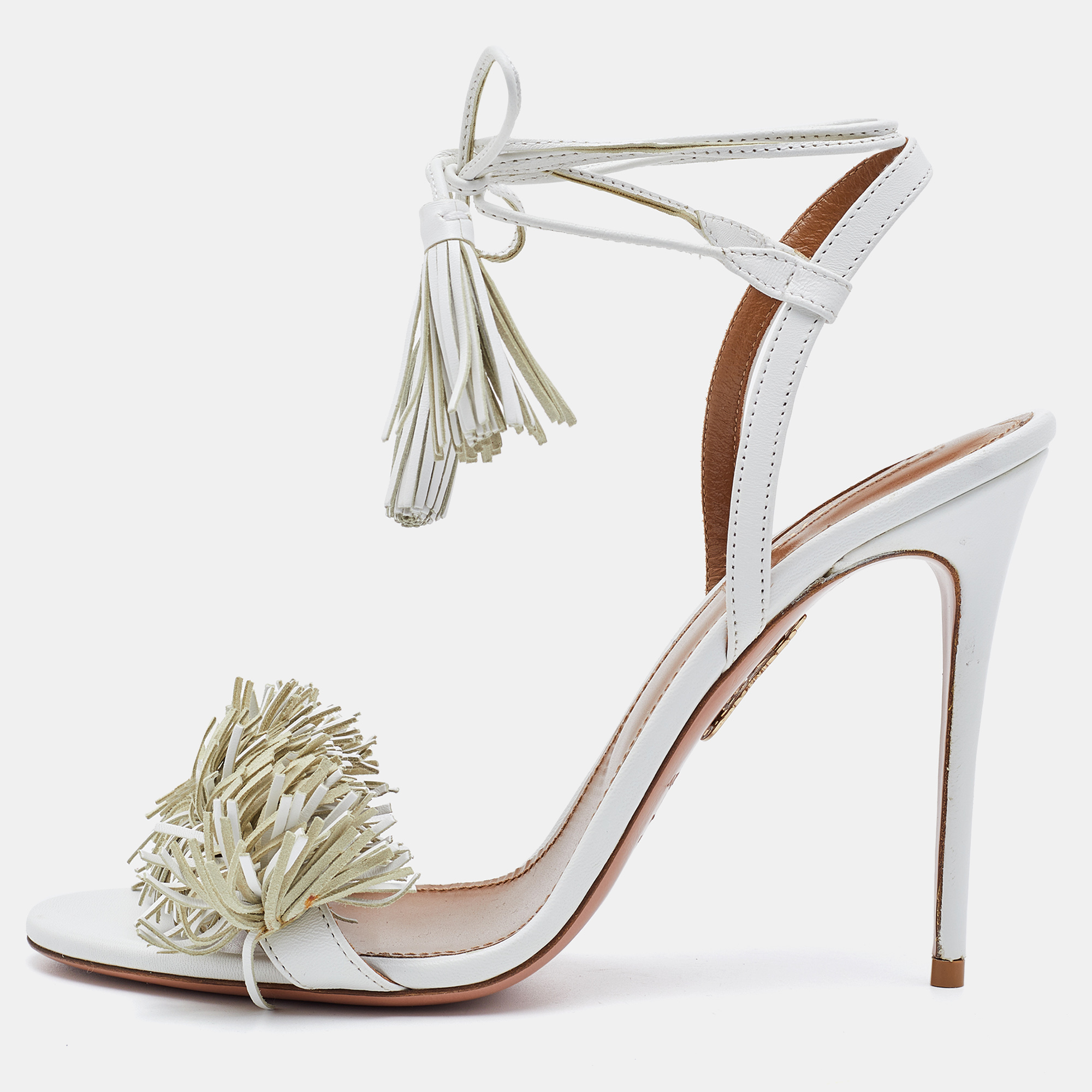 

Aquazzura Wid Thing Size  White Leather Ankle Strap Sandals