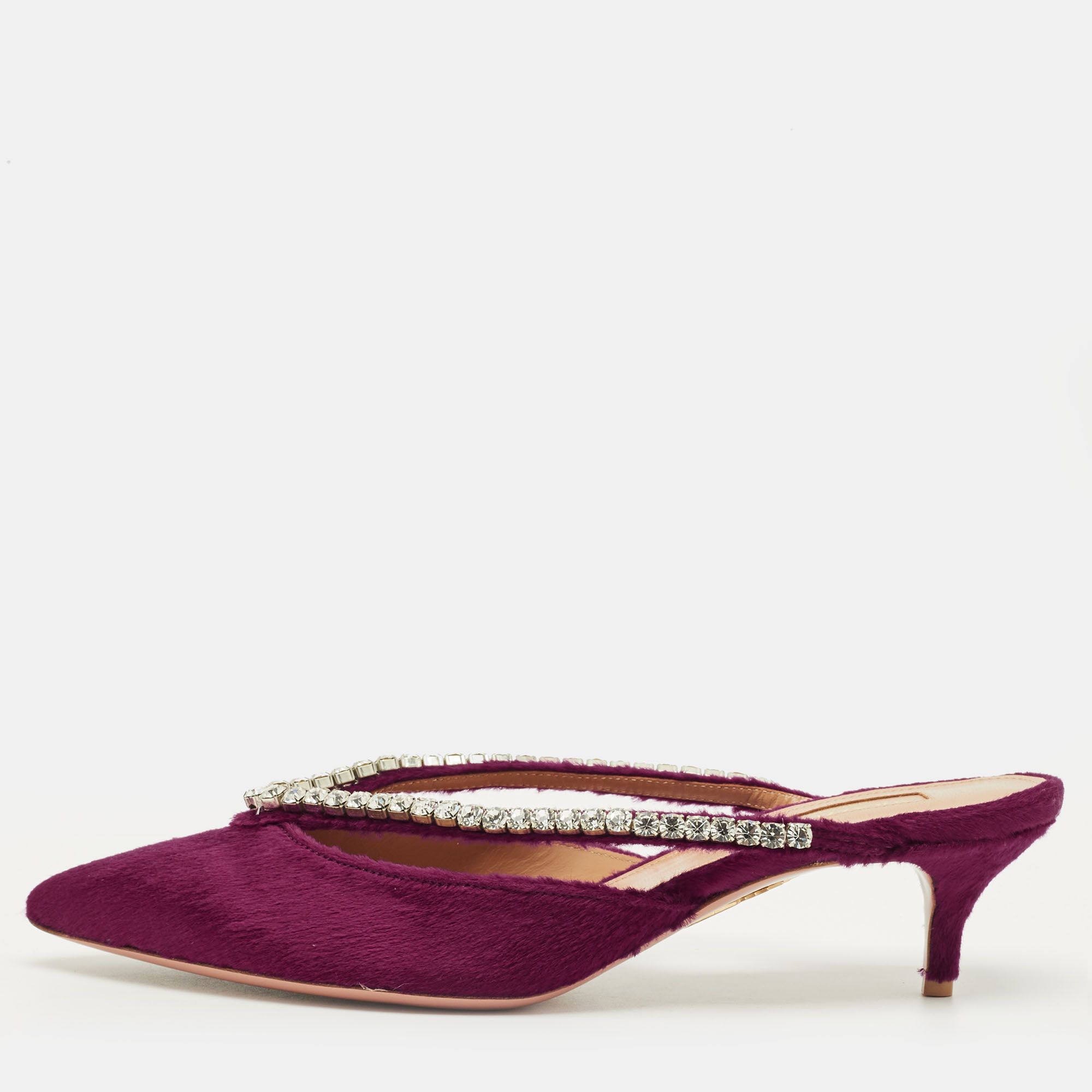 

Aquazzura Sabine Size  Burgundy Velvet Crystal Embellished Mules