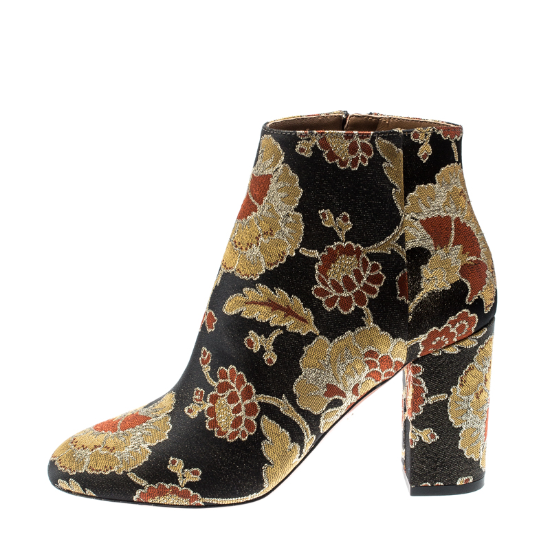 

Aquazzura Multicolor Floral Jacquard Fabric Ankle Boots Size, Gold