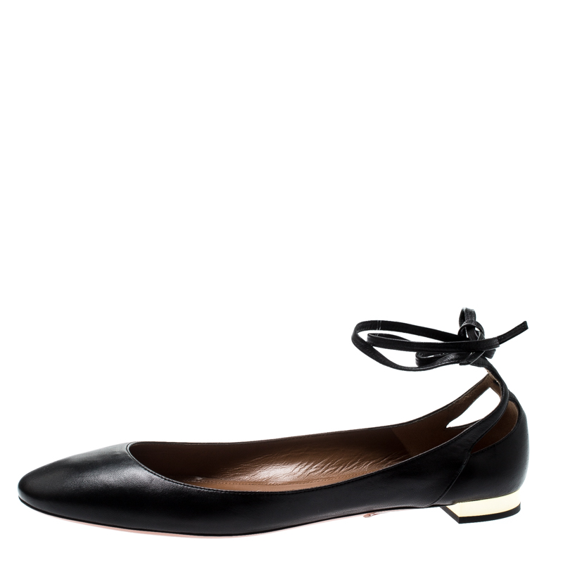 

Aquazzura Black Leather Heart Breaker Ballet Tie Up Ballet Flat Size