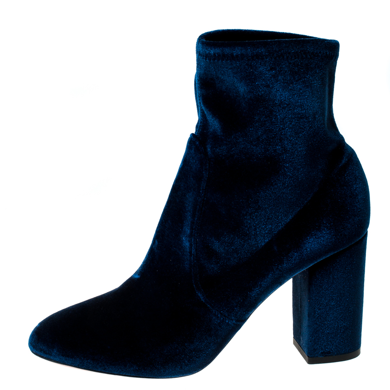 

Aquazzura Blue Velvet Ankle Boots Size