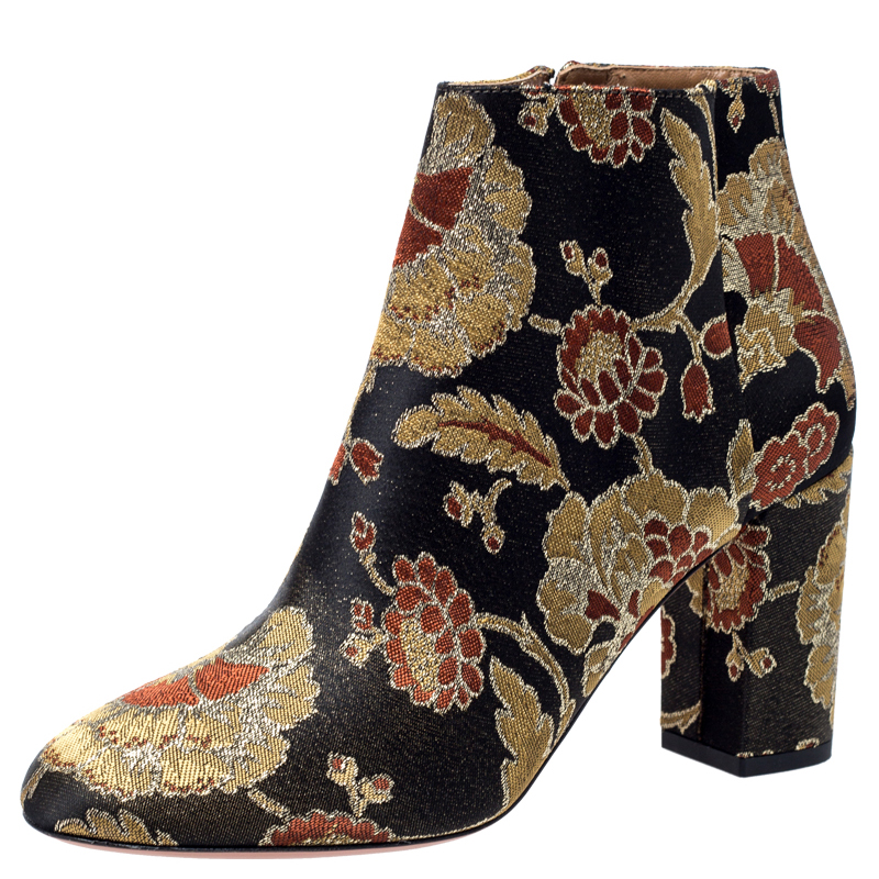مملوكة مسبقًا Aquazzura Multicolor Brocade Fabric Ankle Booties Size 39