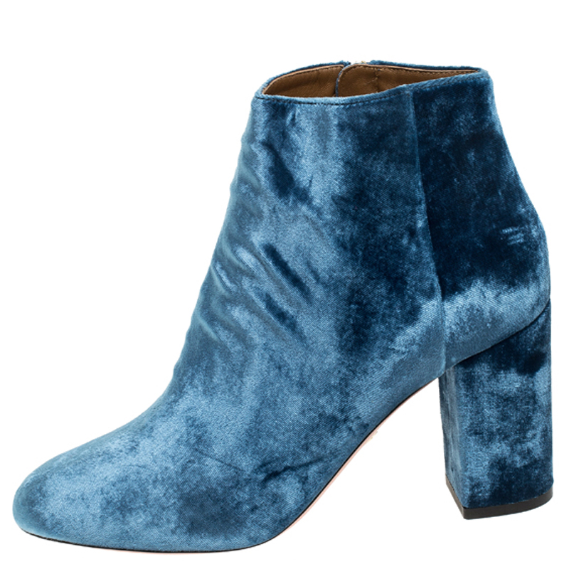 

Aquazzura Blue Velvet Brooklyn Ankle Boots Size