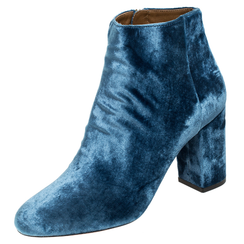 Aquazzura Blue Velvet Brooklyn Ankle Boots Size 39.5 Aquazzura TLC