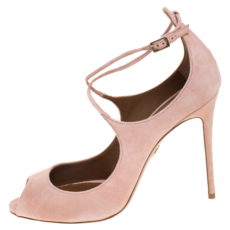 

Aquazzura Pink Suede Zani Ankle Strap Pumps Size