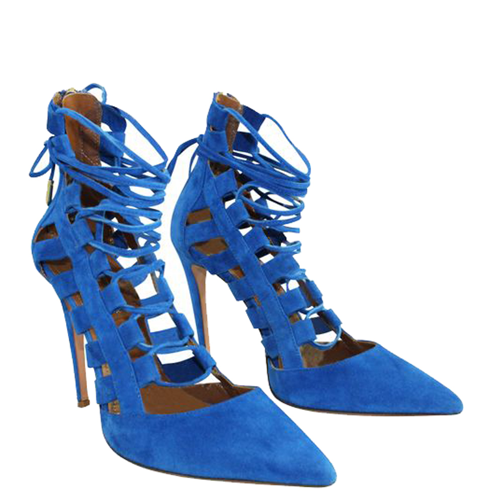 

Aquazzura Blue Suede Tie-Up Pumps