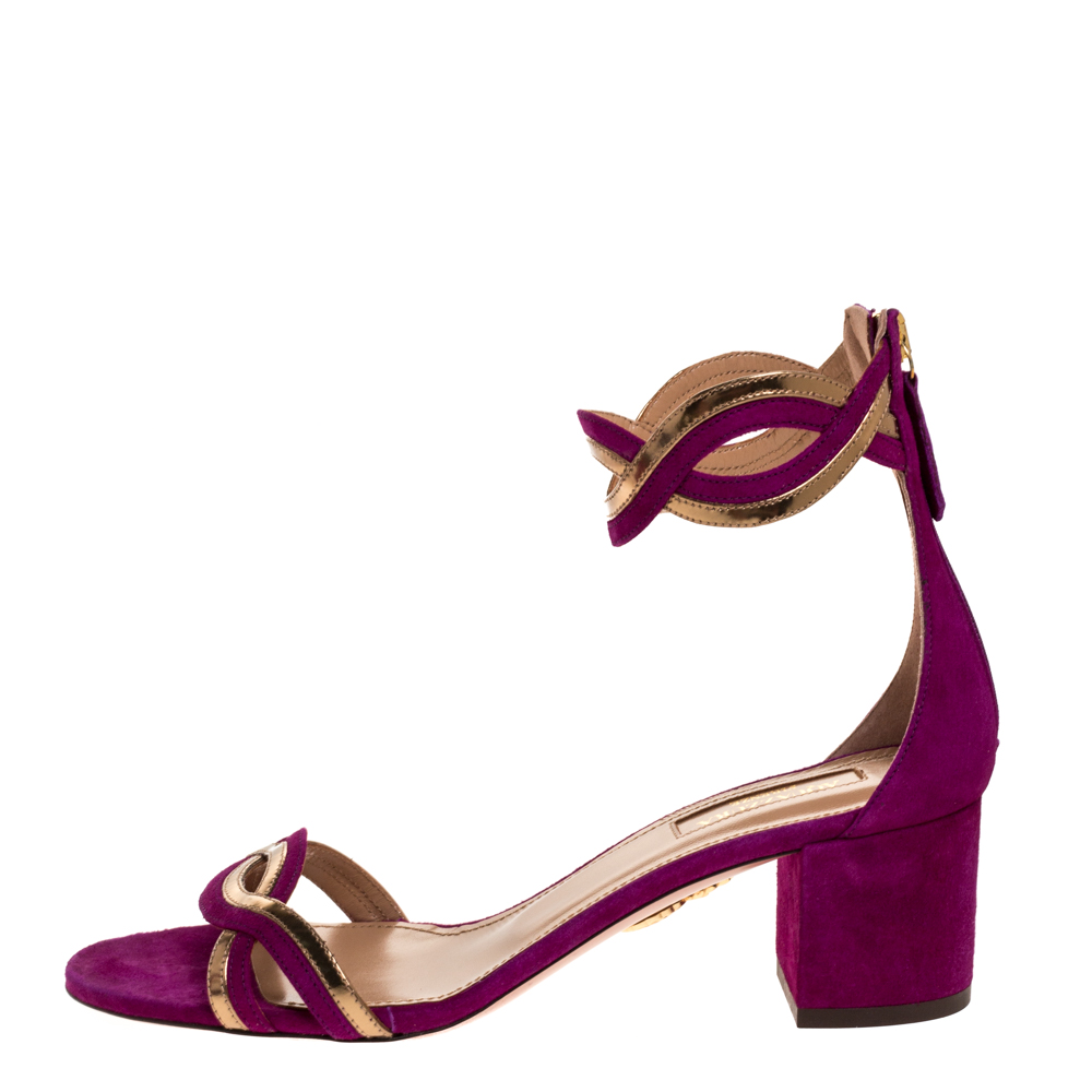 

Aquazzura Purple Suede Leather Moon Ray Ankle Cuff Sandals Size