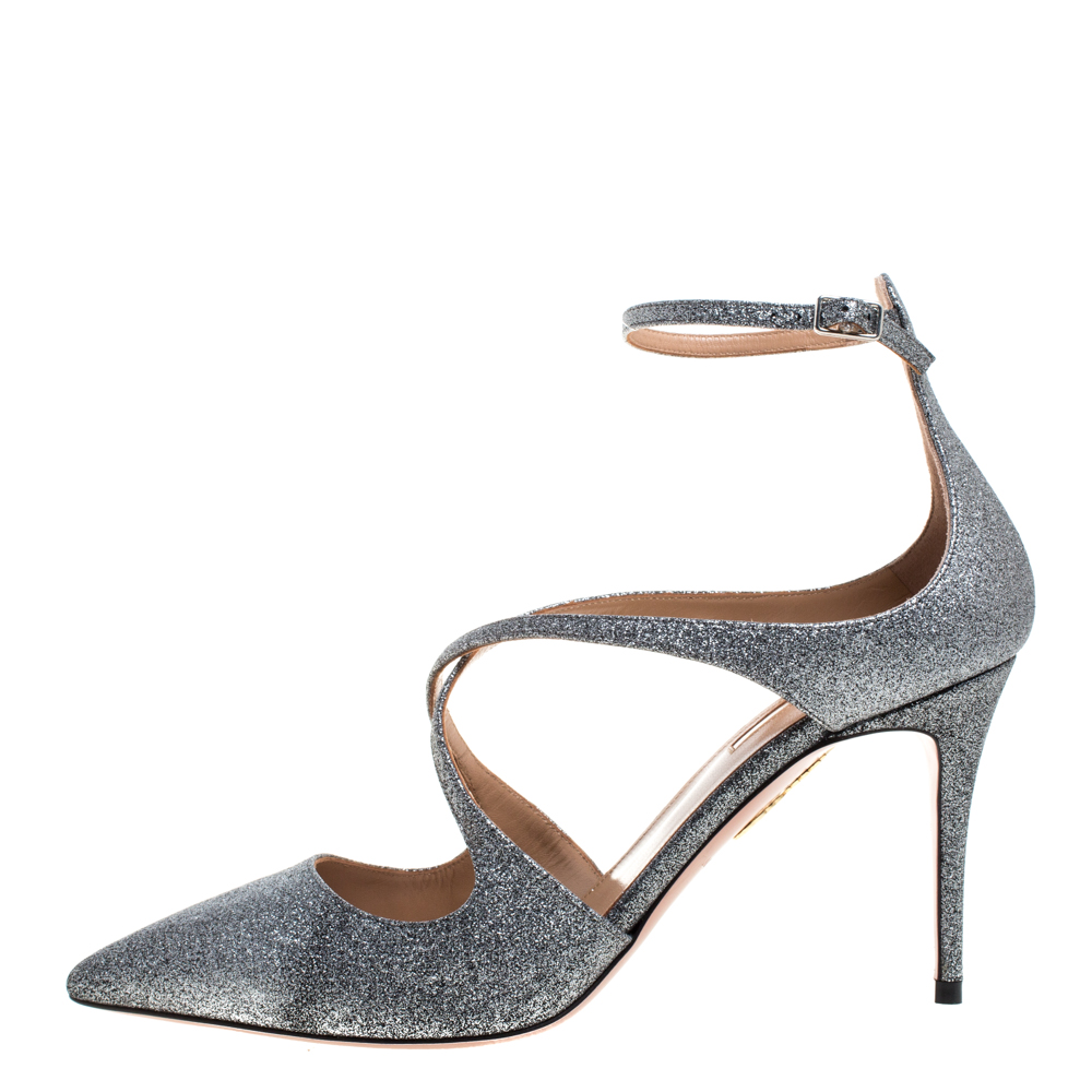 

Aquazzura Silver Glitter Viviana Pumps Size