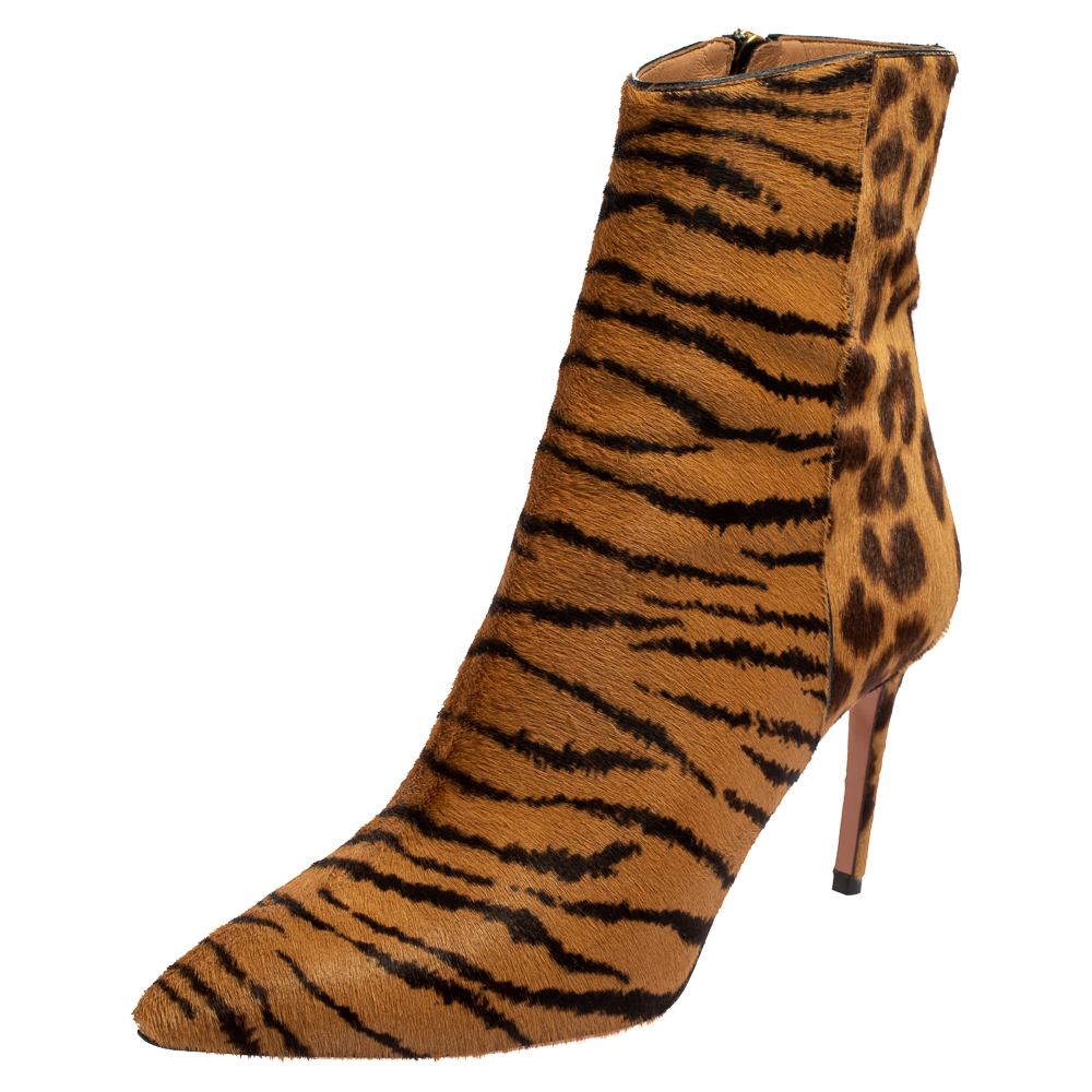 Pre-owned Aquazzura Brown Leopard Print Calf Hair Alma Boots Size 36